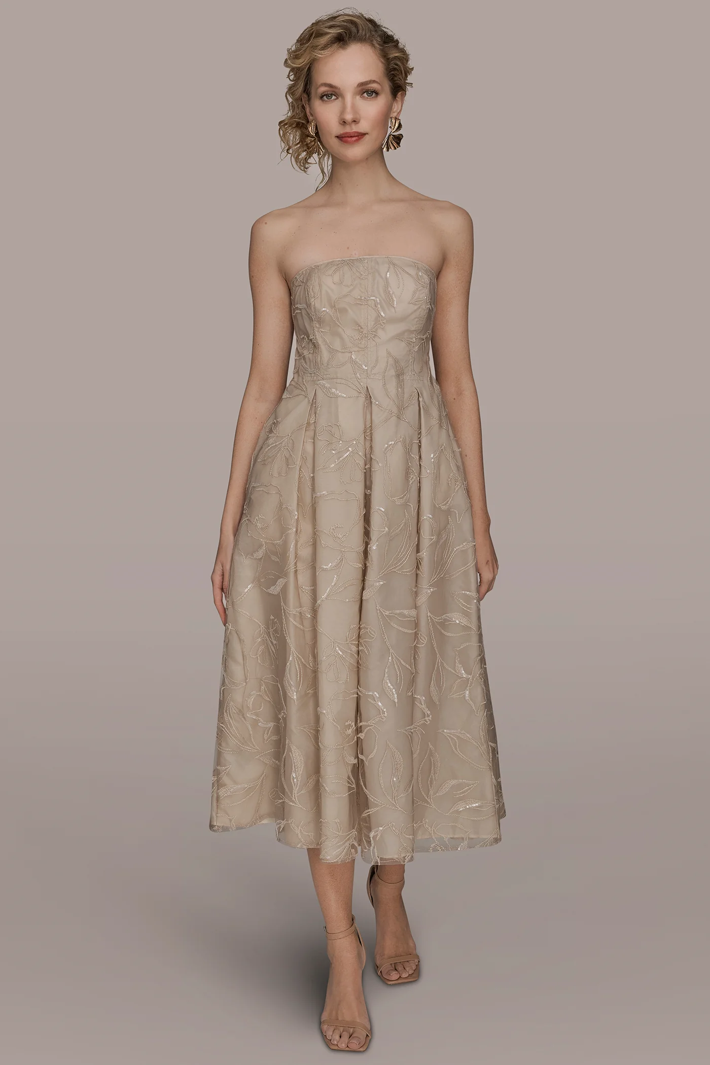 STRAPLESS SEQUIN-EMBROIDERED MIDI GOWN - VXVOV