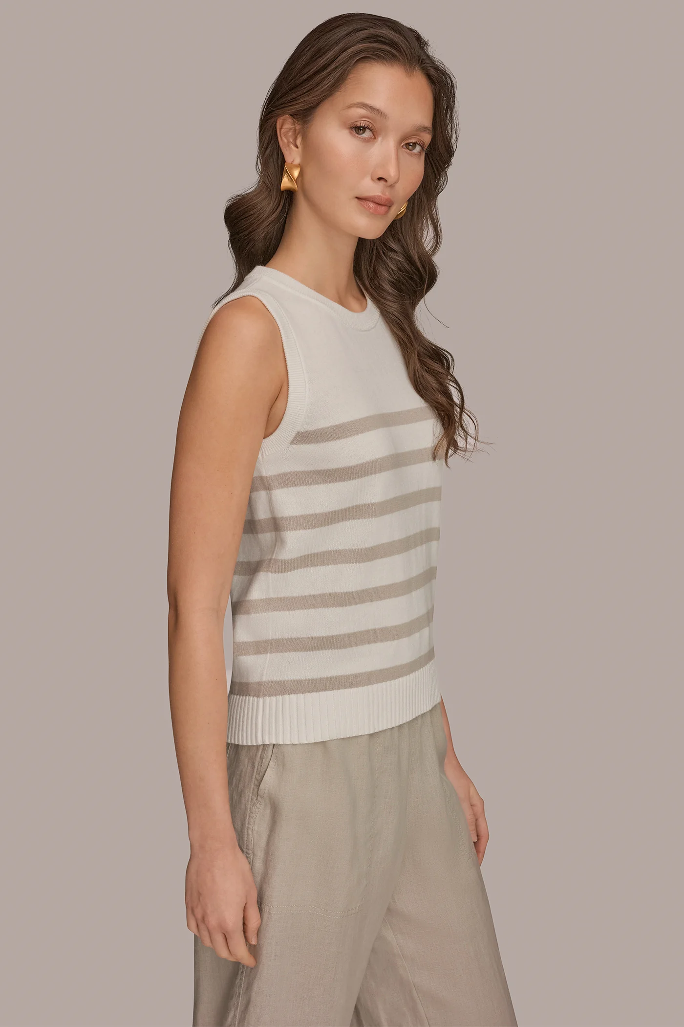 COTTON AND CASHMERE SLEEVELESS STRIPED SWEATER - VXVOV