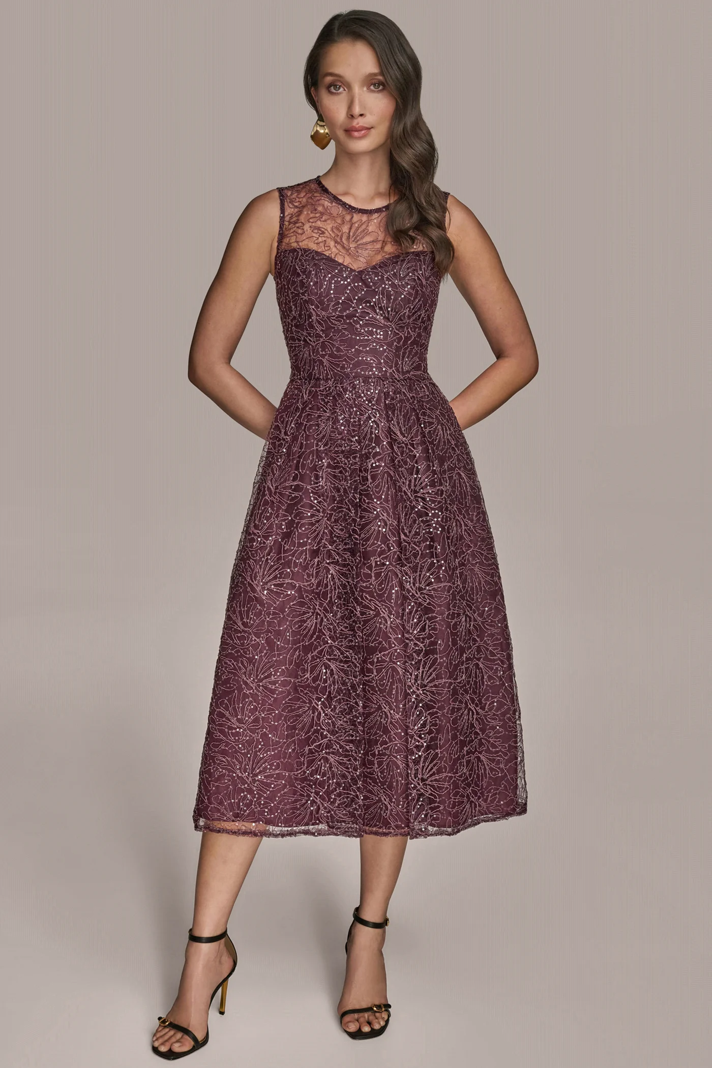 FLORAL SEQUIN TULLE  MIDI ILLUSION GOWN - VXVOV