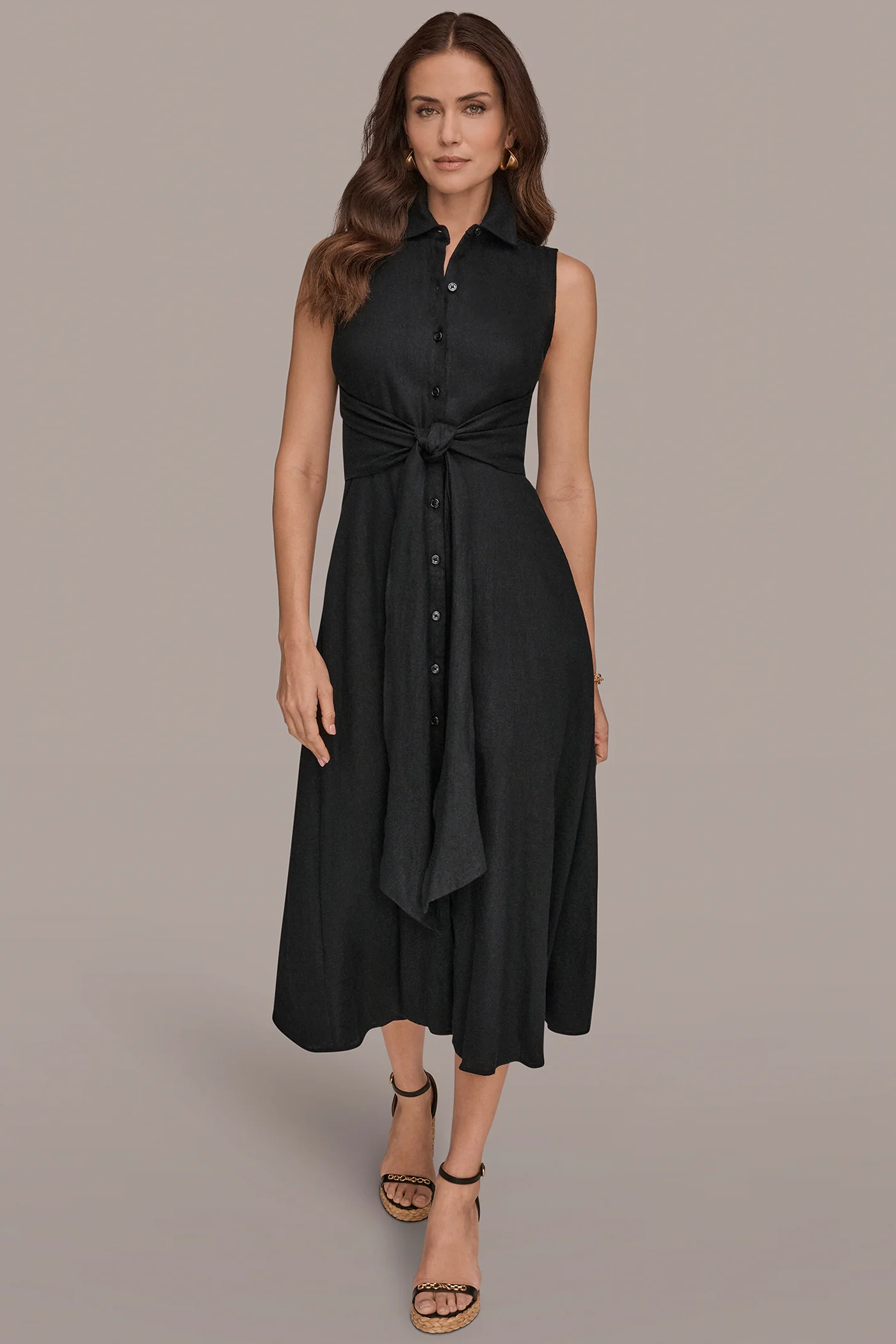 LINEN-BLEND MIDI SHIRT DRESS - VXVOV