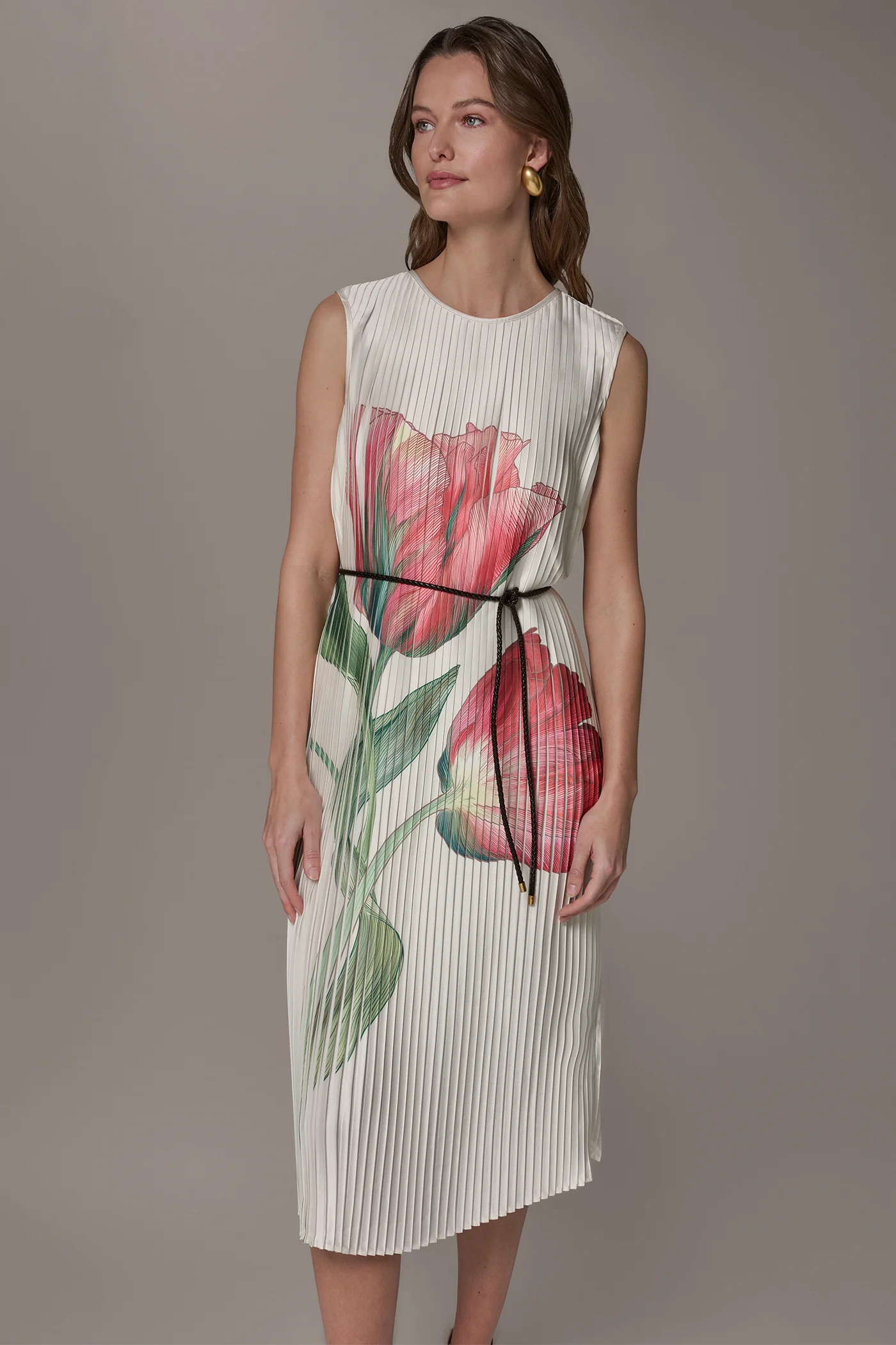 FLORAL PLEATED MIDI A-LINE DRESS - VXVOV
