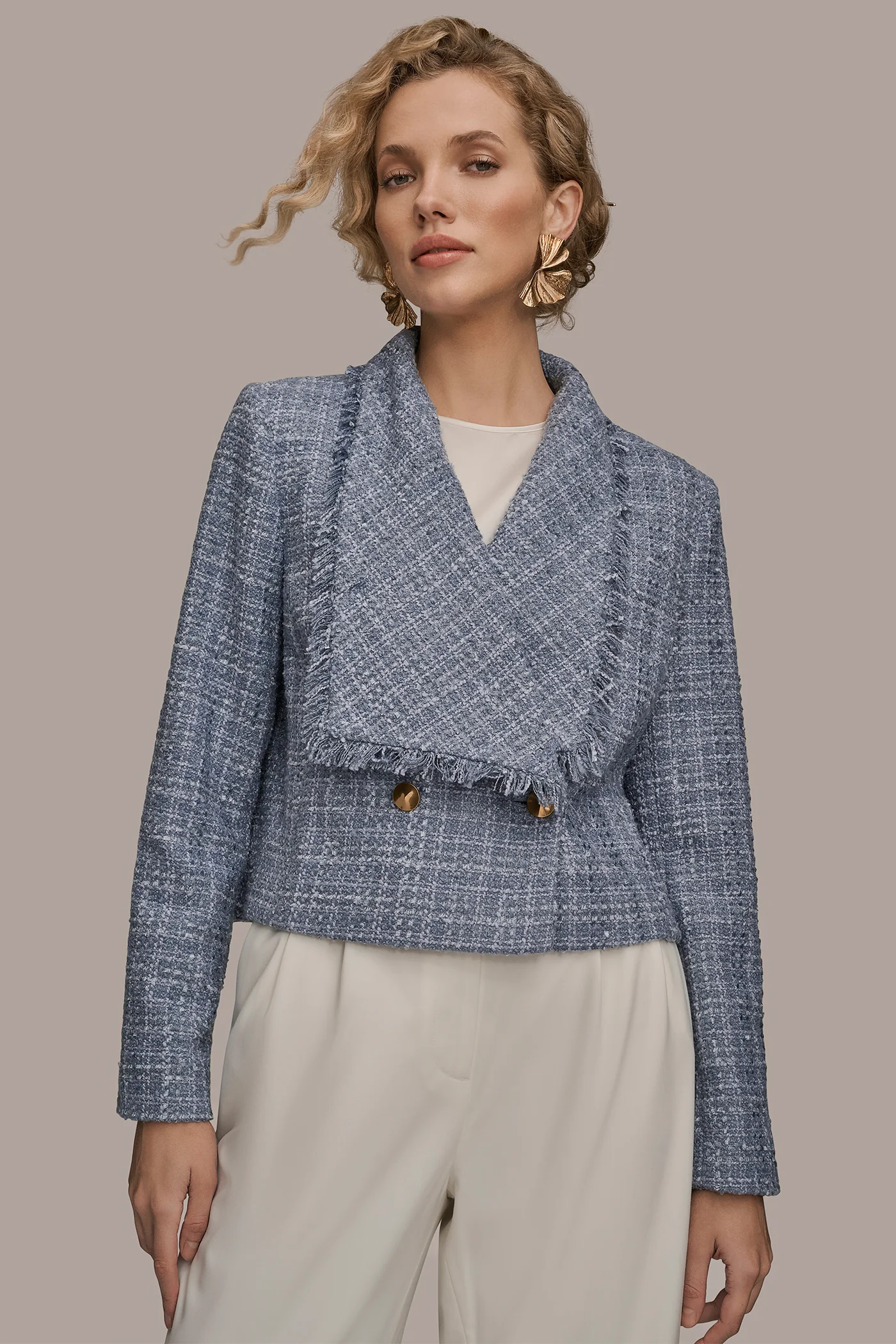 CROPPED DOUBLE-BREASTED FRINGED TWEED JACKET - VXVOV