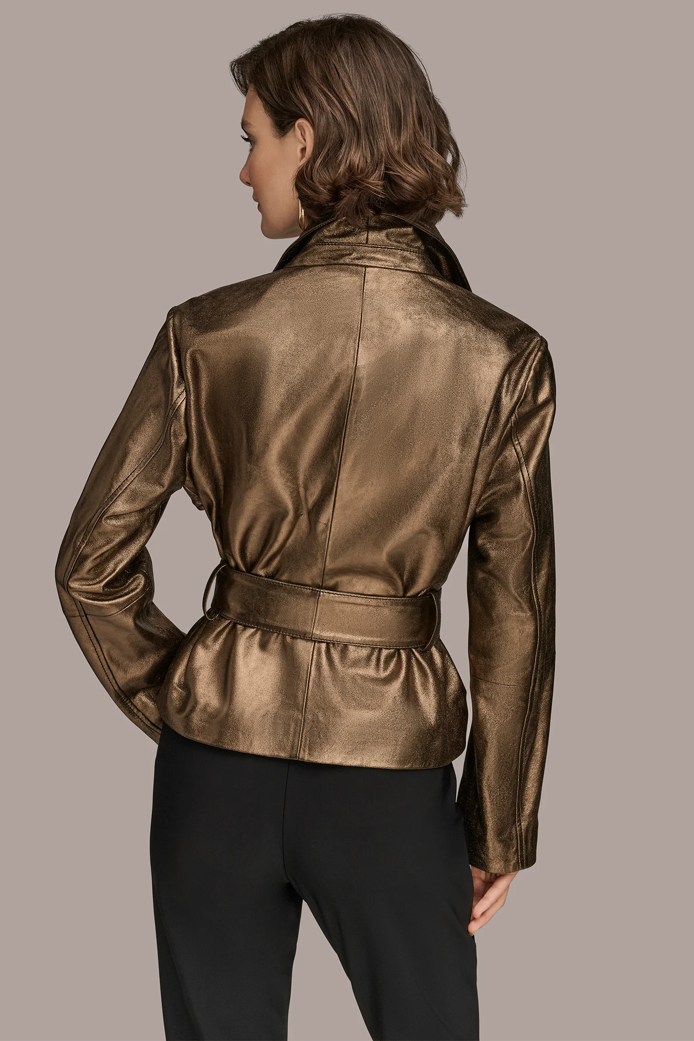 METALLIC LEATHER SHORT TRENCH COAT - VXVOV