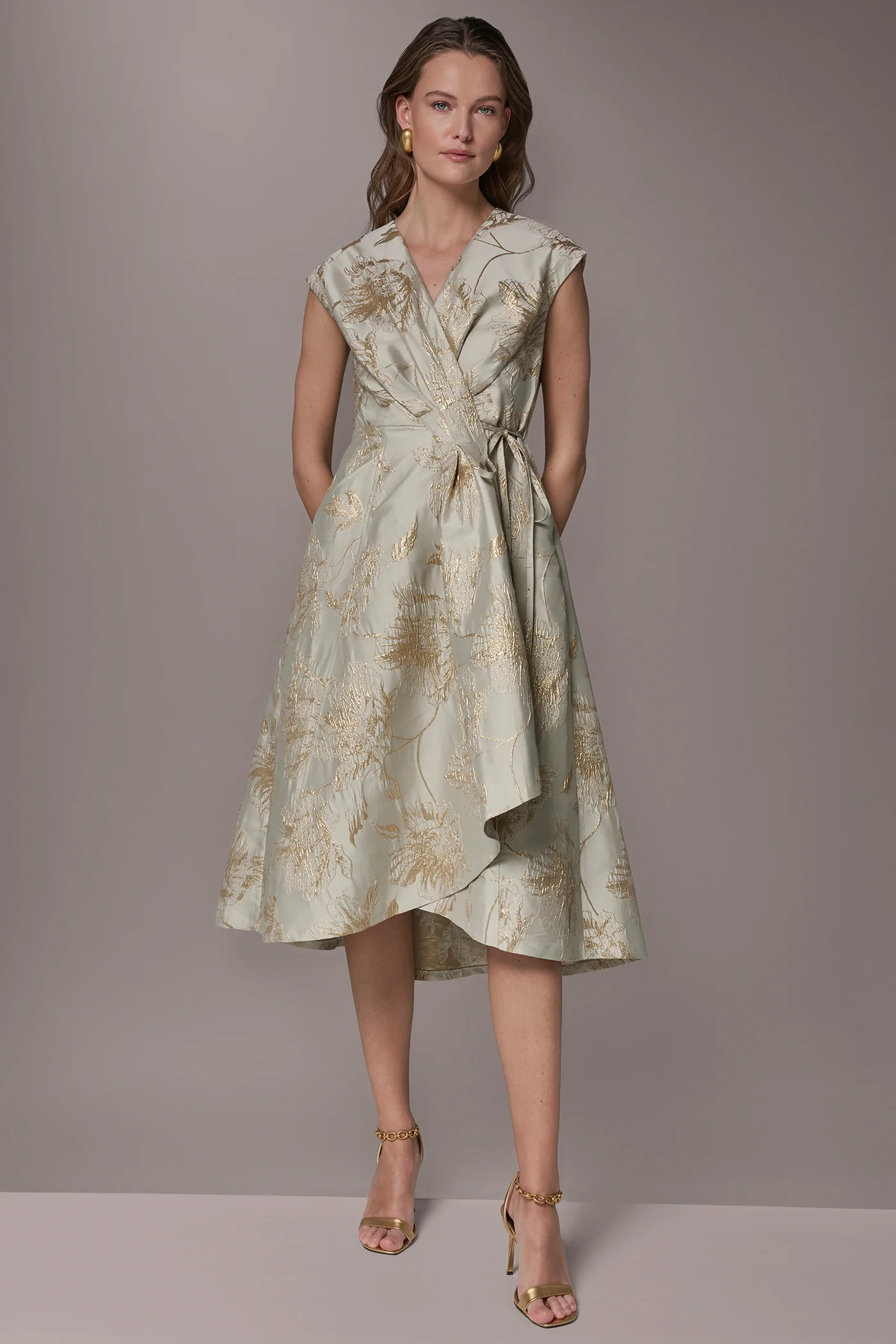 FLORAL-JACQUARD MIDI WRAP DRESS - VXVOV