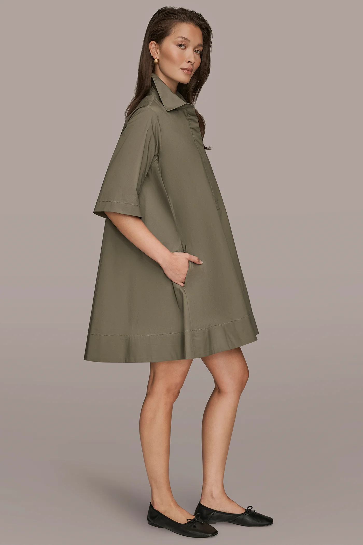 ELBOW-SLEEVE MINI SHIRT DRESS - VXVOV