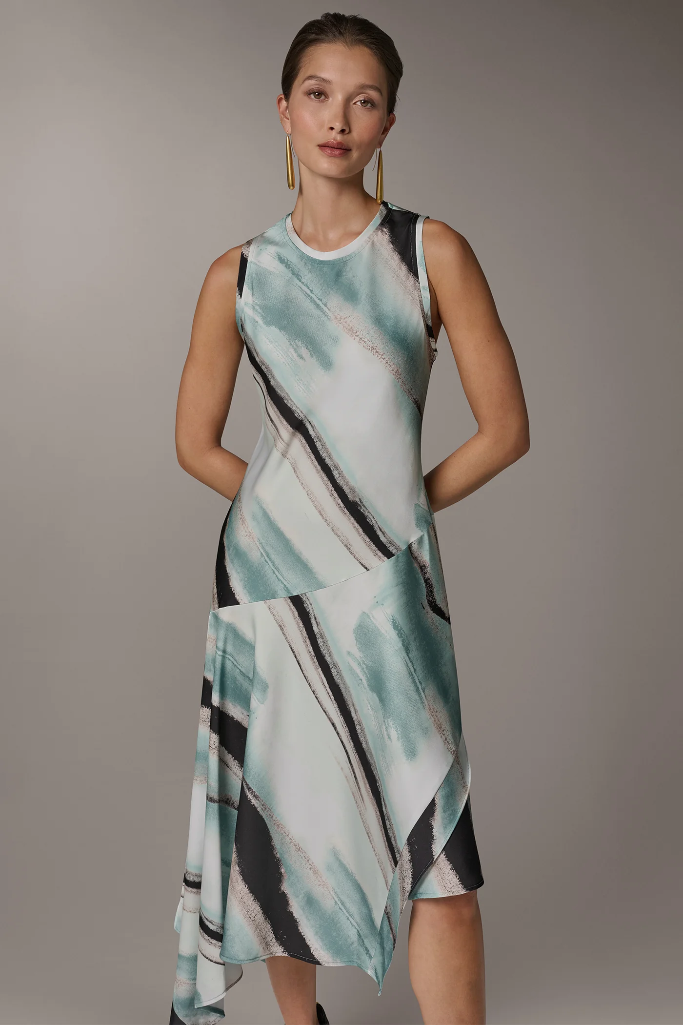 ASYMMETRIC PRINTED MIDI FIT AND FLARE DRESS - VXVOV