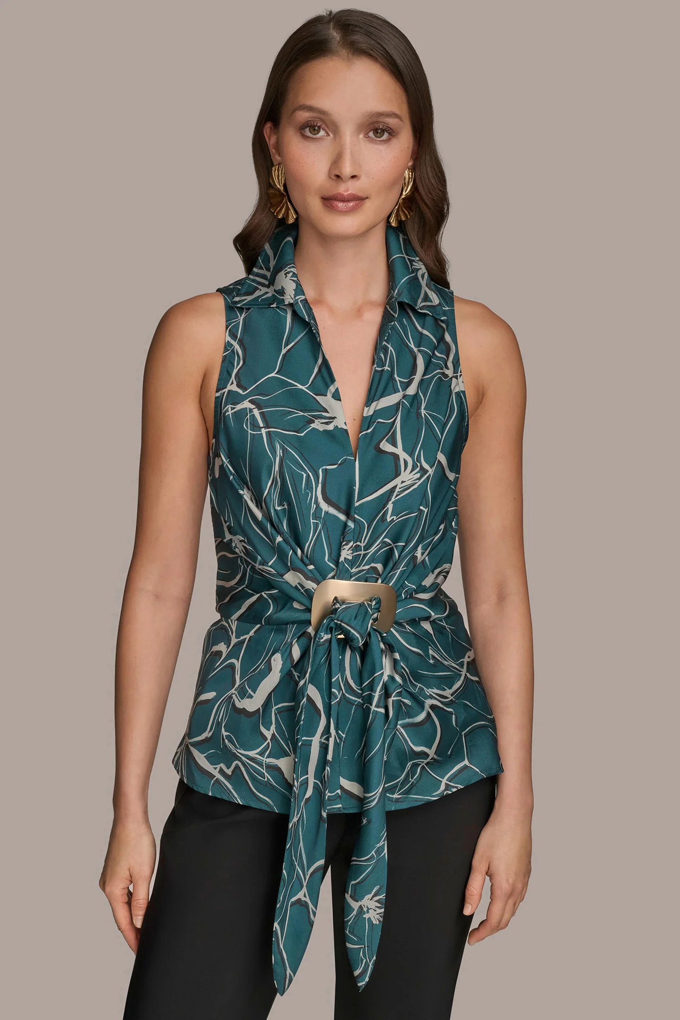 PRINTED SLEEVELESS BUCKLE TOP - VXVOV