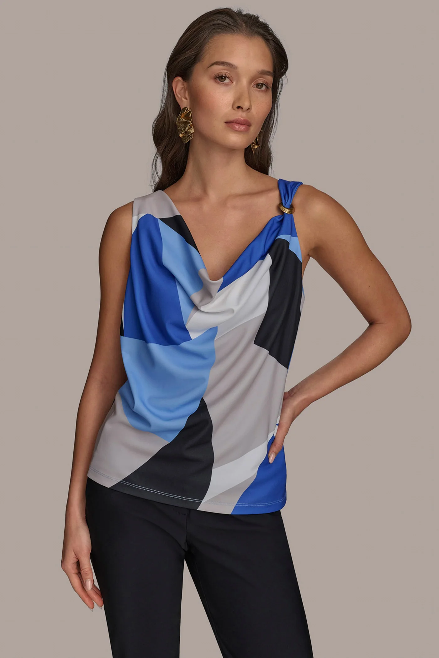 PRINTED COWL NECK TOP - VXVOV