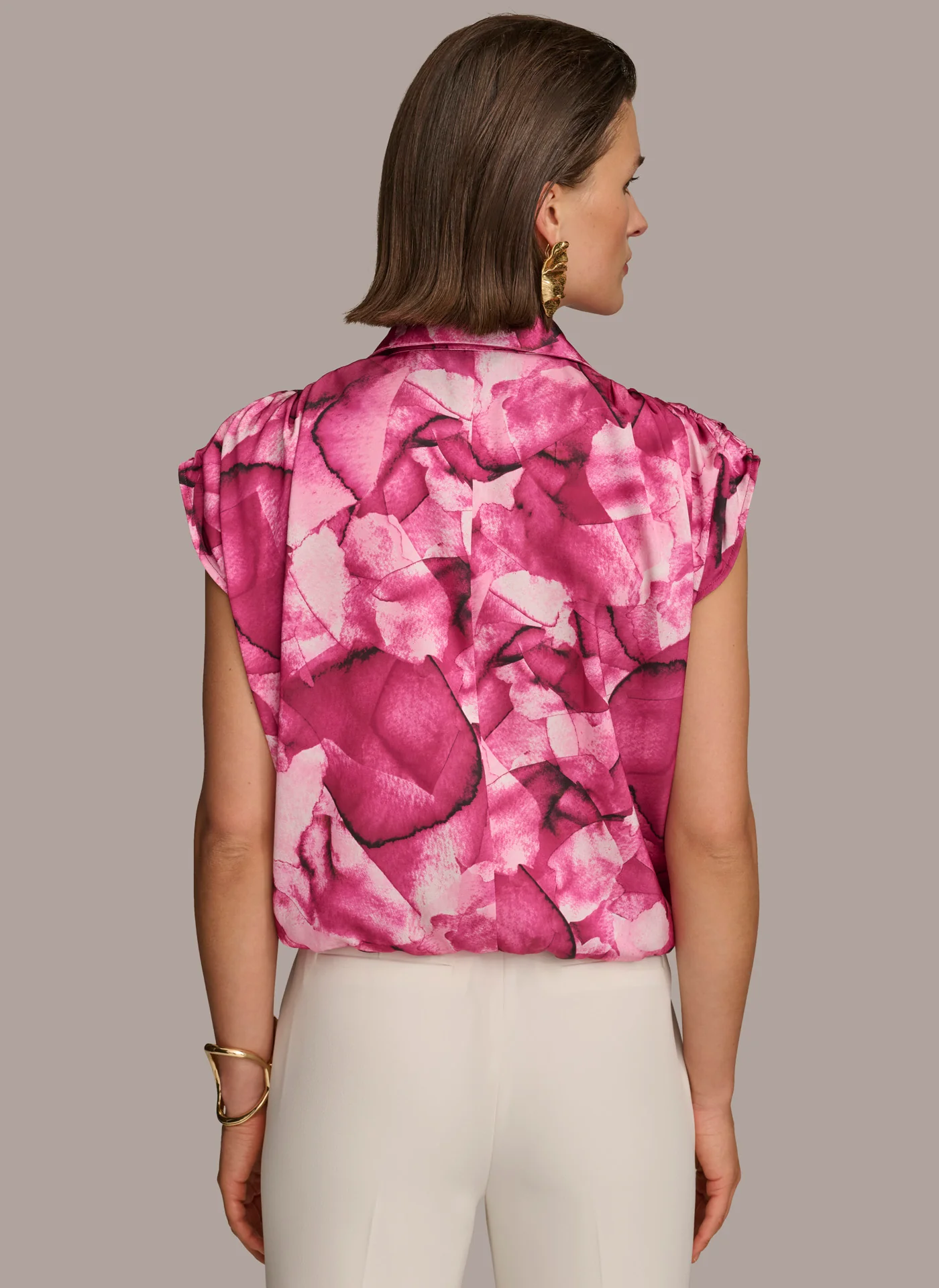 PRINT CINCHED SHOULDER BLOUSE - VXVOV