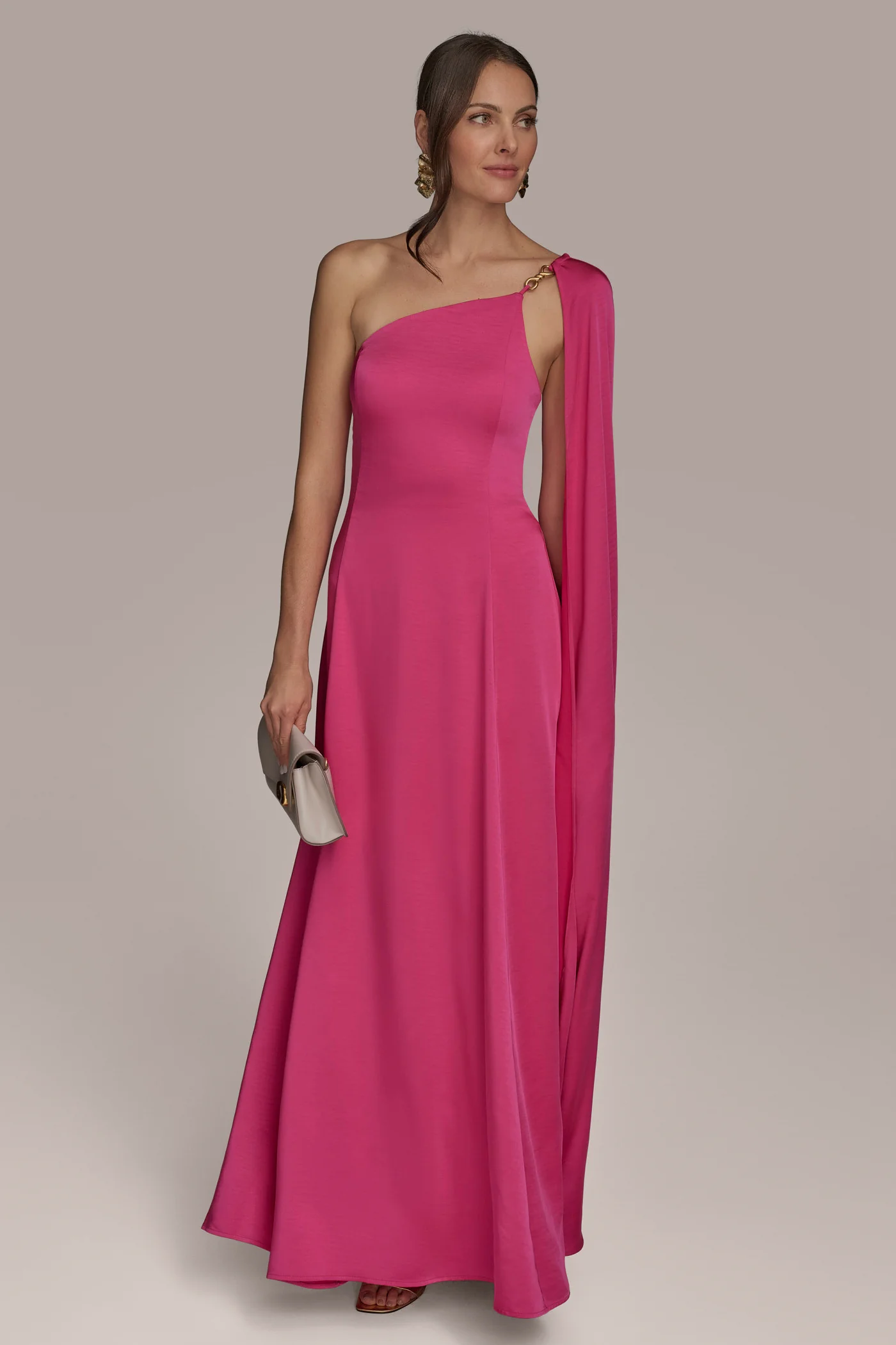 SATIN ONE-SHOULDER SCARF GOWN - VXVOV