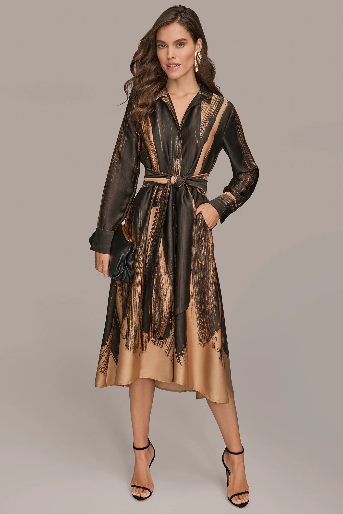 PRINTED TIE-FRONT MIDI SHIRT DRESS - VXVOV
