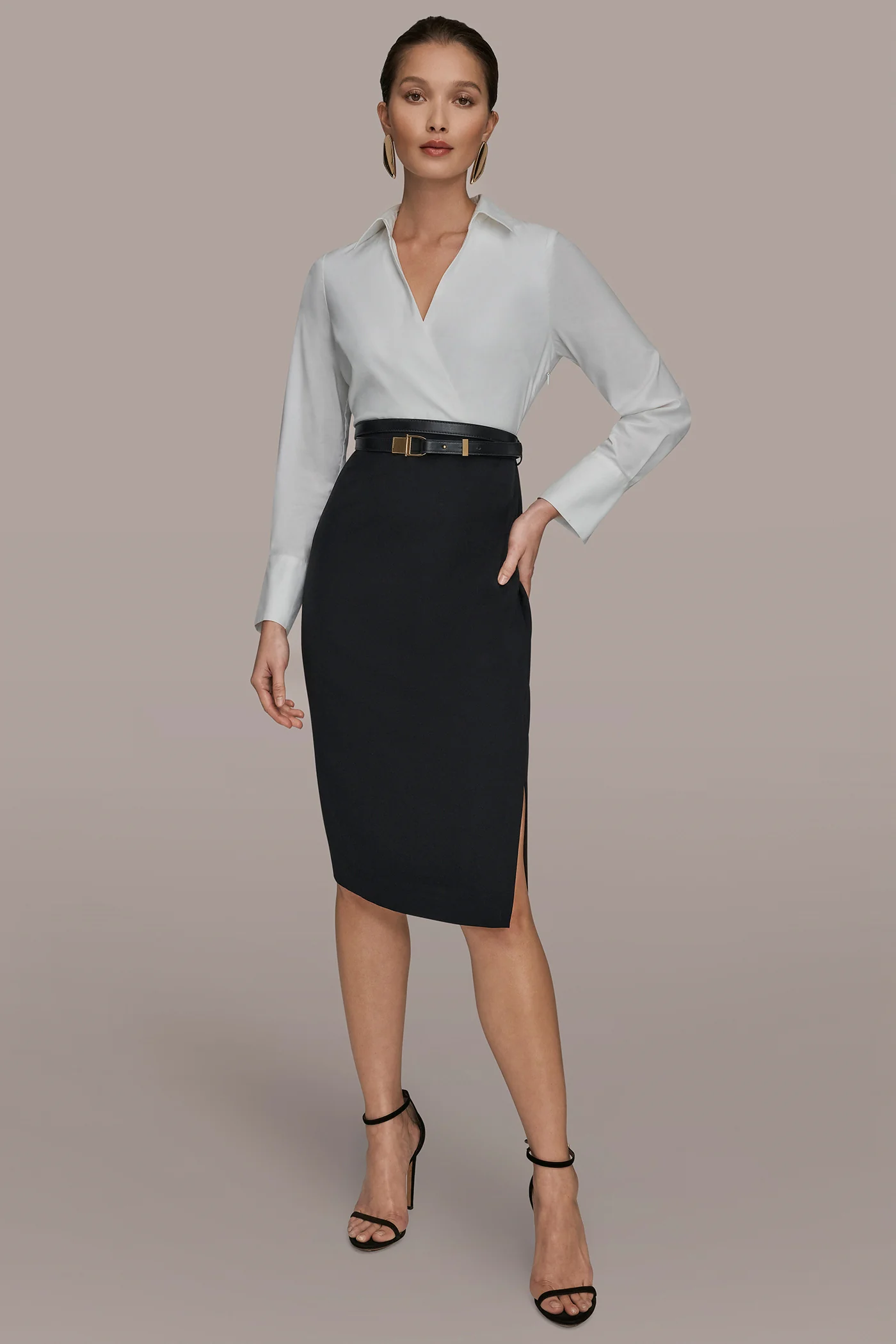 LONG-SLEEVE WRAP MIDI SHIRT DRESS - VXVOV