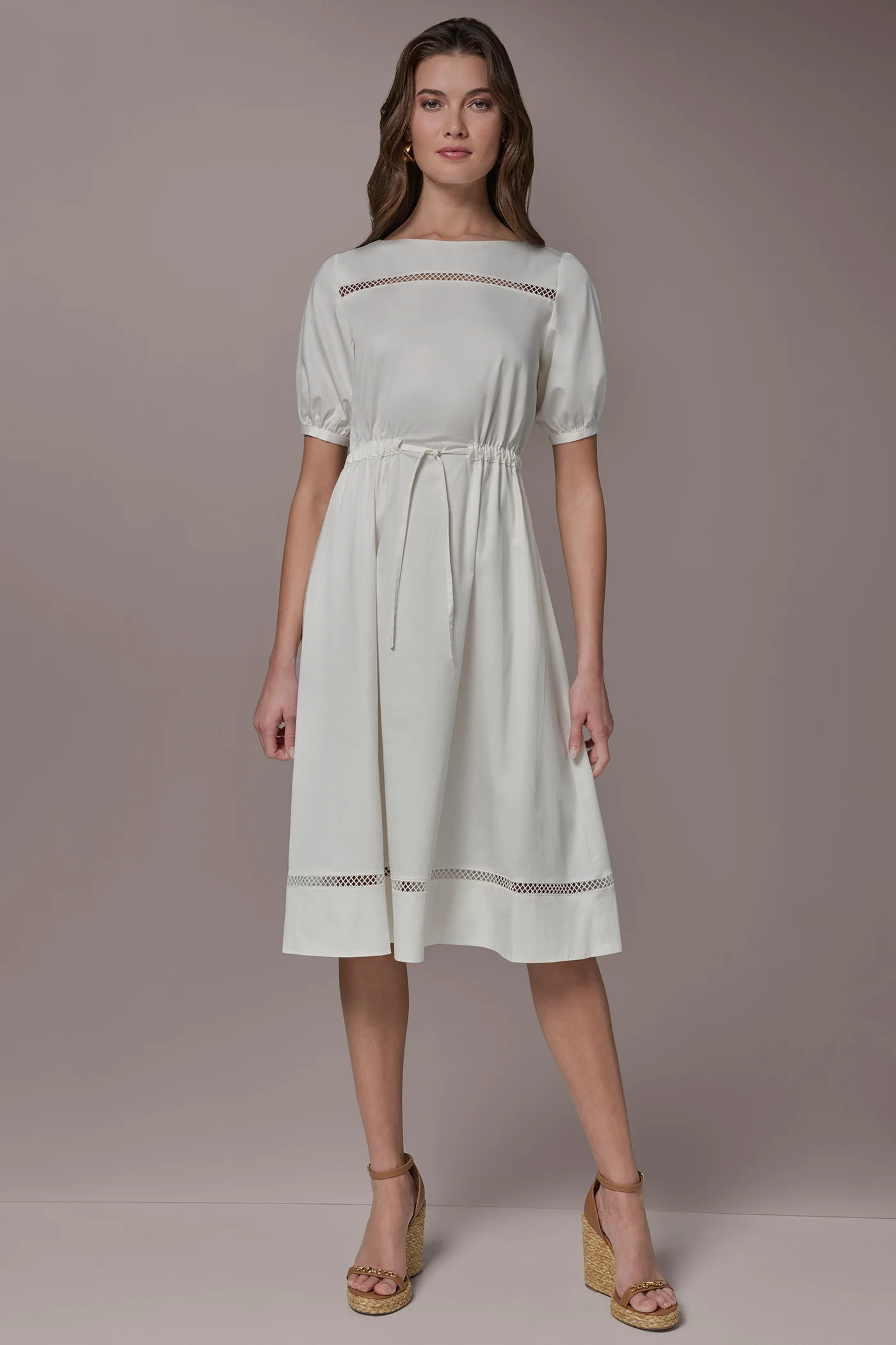 COTTON-SATEEN LATTICE MIDI A-LINE DRESS - VXVOV