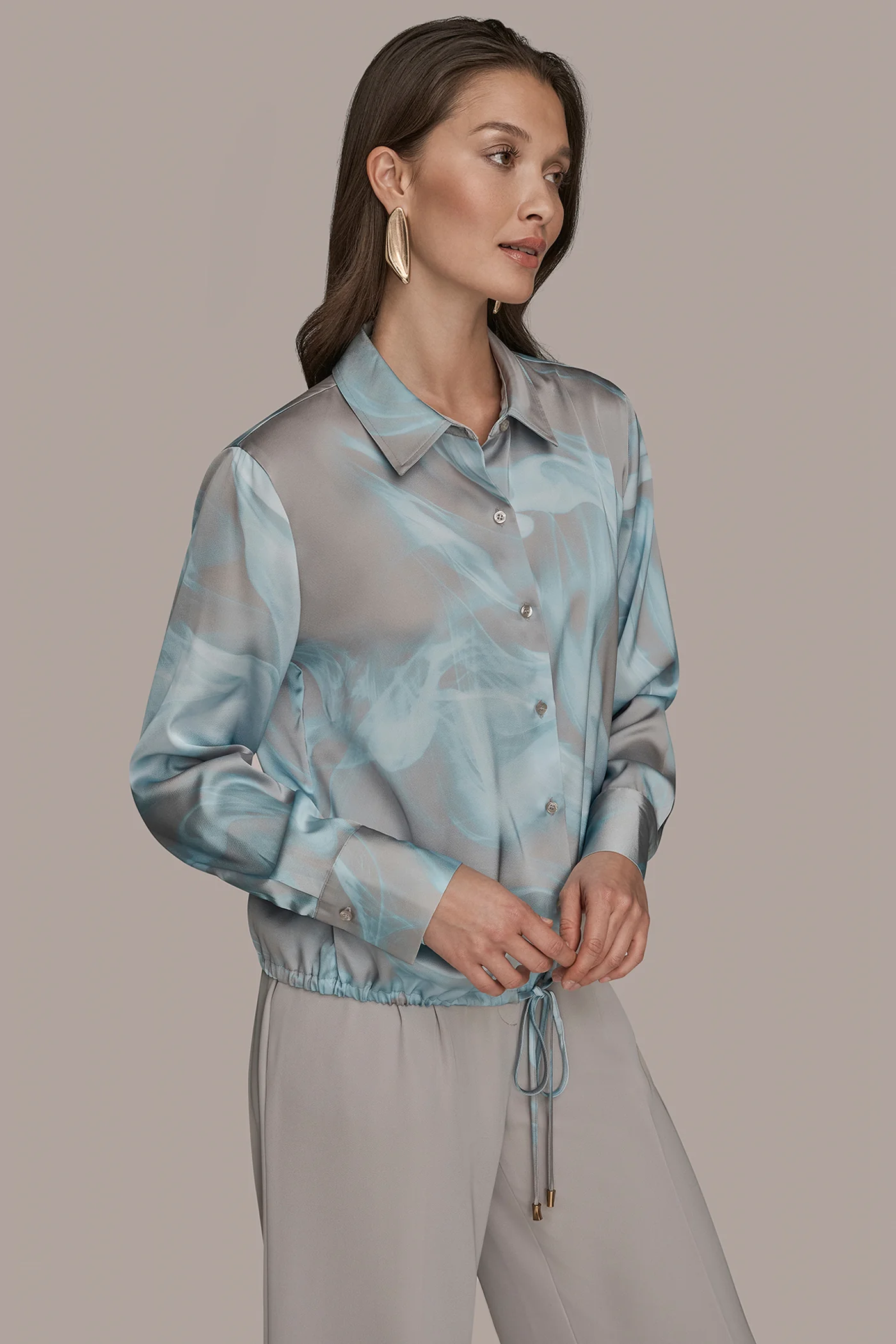 LONG-SLEEVE PRINTED DRAWSTRING BLOUSE - VXVOV