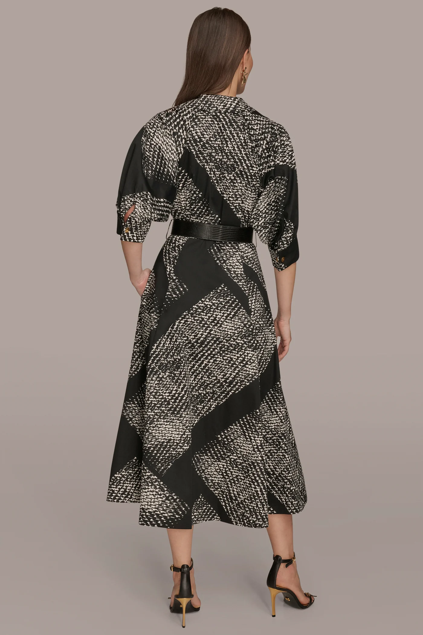 PUFF SLEEVE COTTON PRINTED MIDI SHIRT DRESS - VXVOV