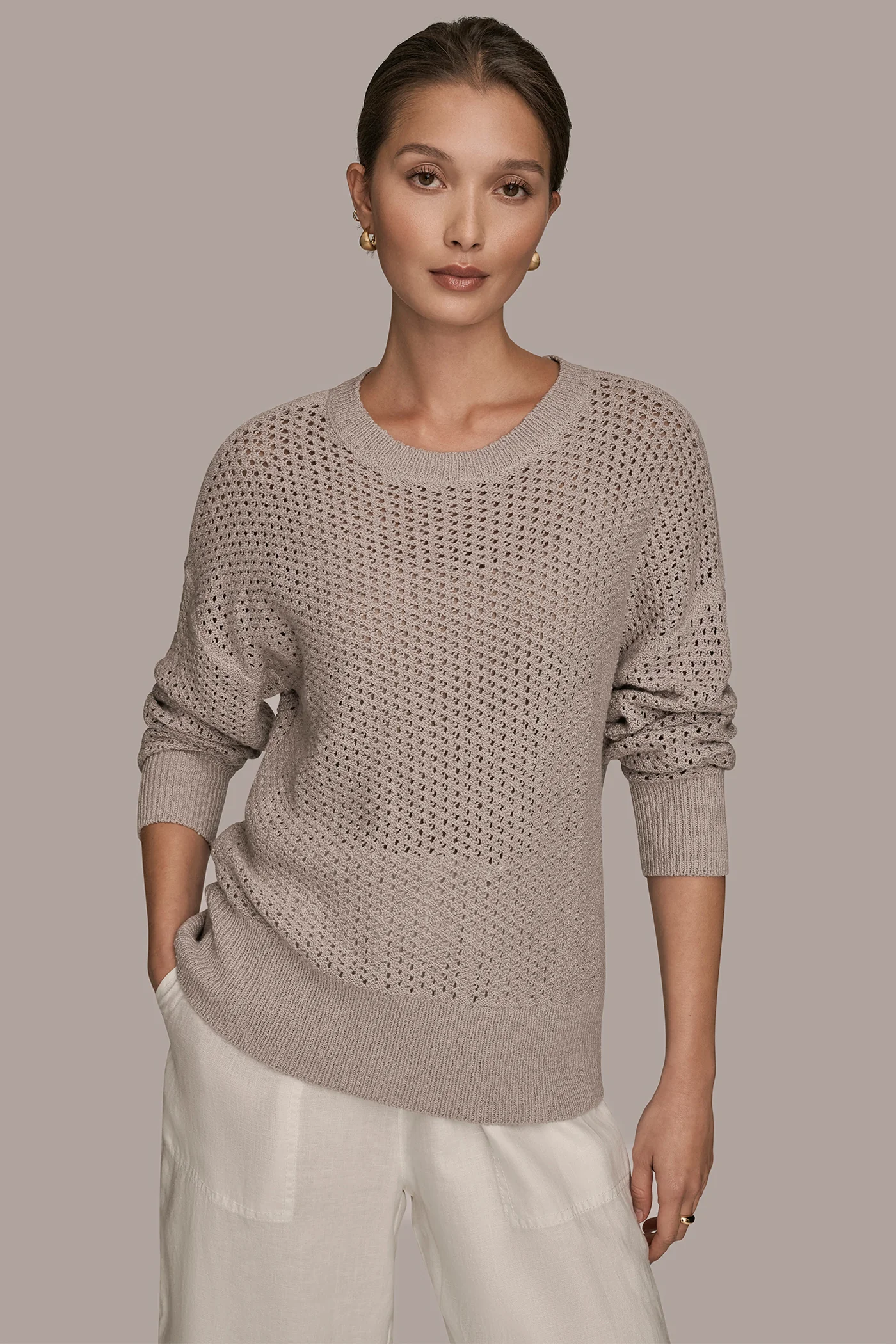 LONG SLEEVE OPEN STITCH SWEATER - VXVOV
