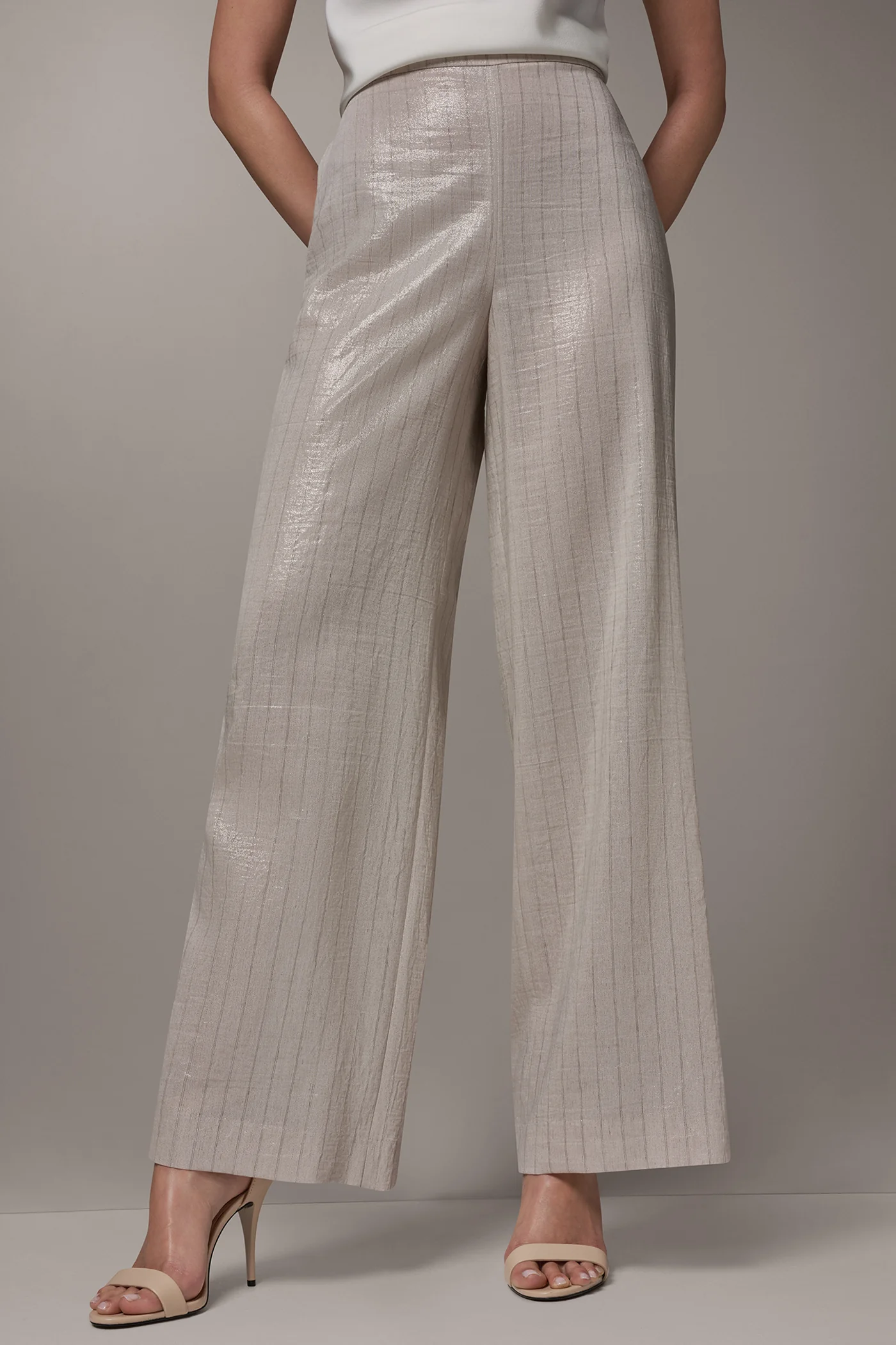 HIGH-RISE METALLIC PINSTRIPE WIDE-LEG PANT - VXVOV
