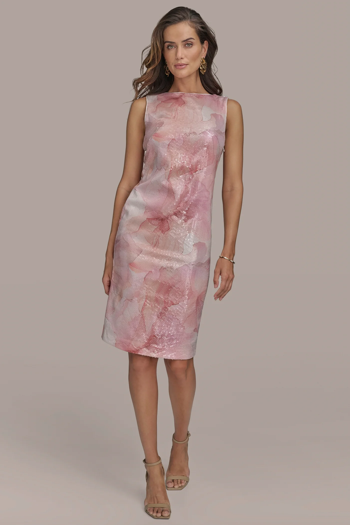 FLORAL SEQUIN SLEEVELESS SHEATH DRESS - VXVOV