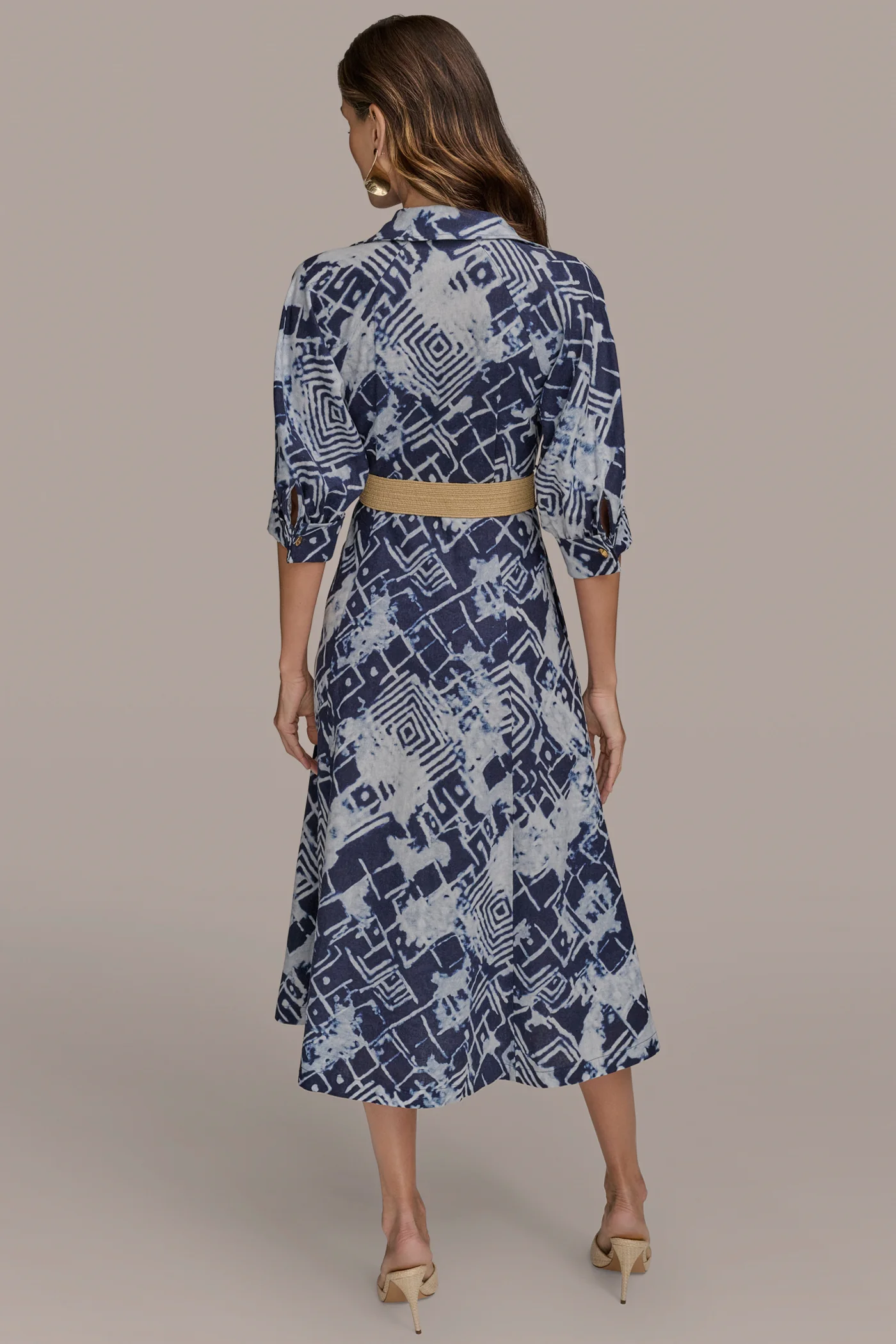 LINEN-BLEND PRINTED MIDI SHIRT DRESS - VXVOV