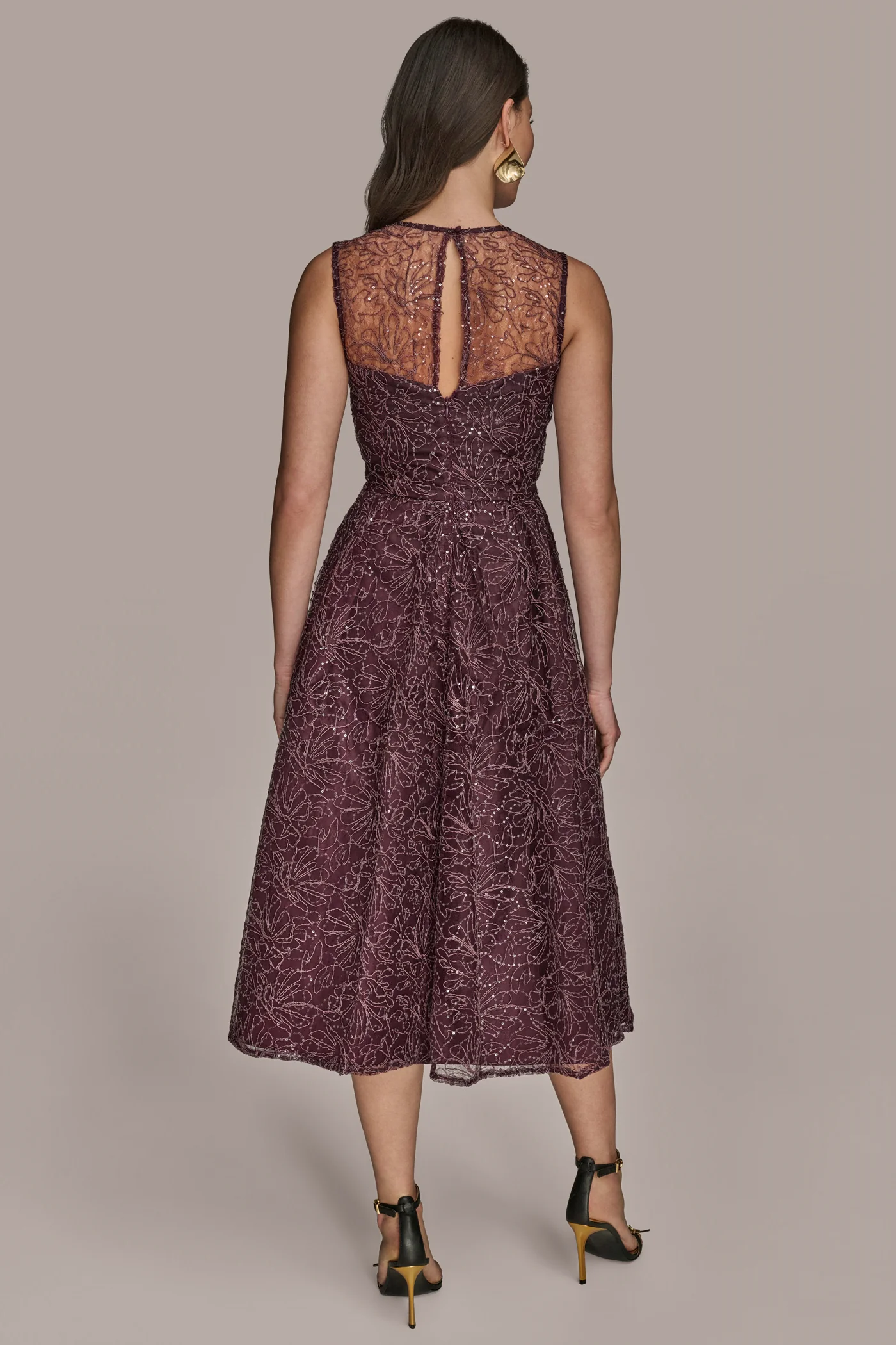 FLORAL SEQUIN TULLE  MIDI ILLUSION GOWN - VXVOV