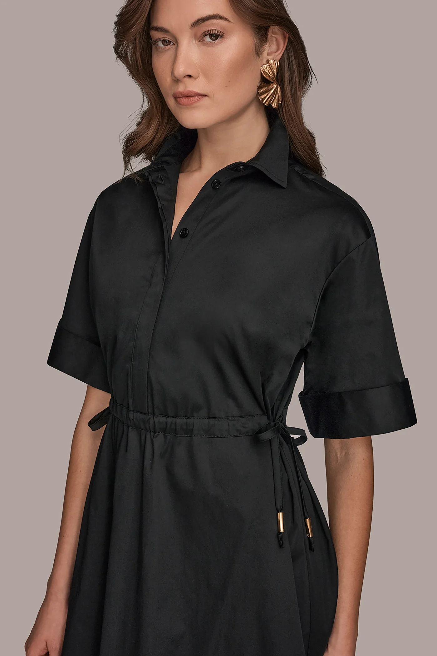 COTTON-SATEEN DRAWSTRING SHIRT DRESS - VXVOV