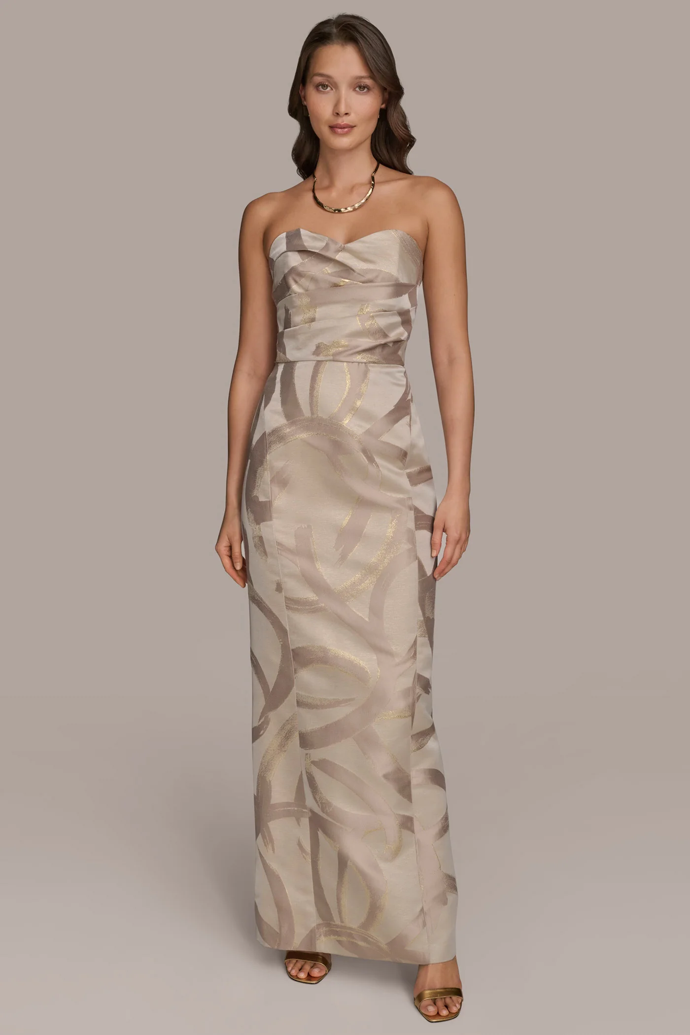 JACQUARD STRAPLESS SWEETHEART GOWN - VXVOV