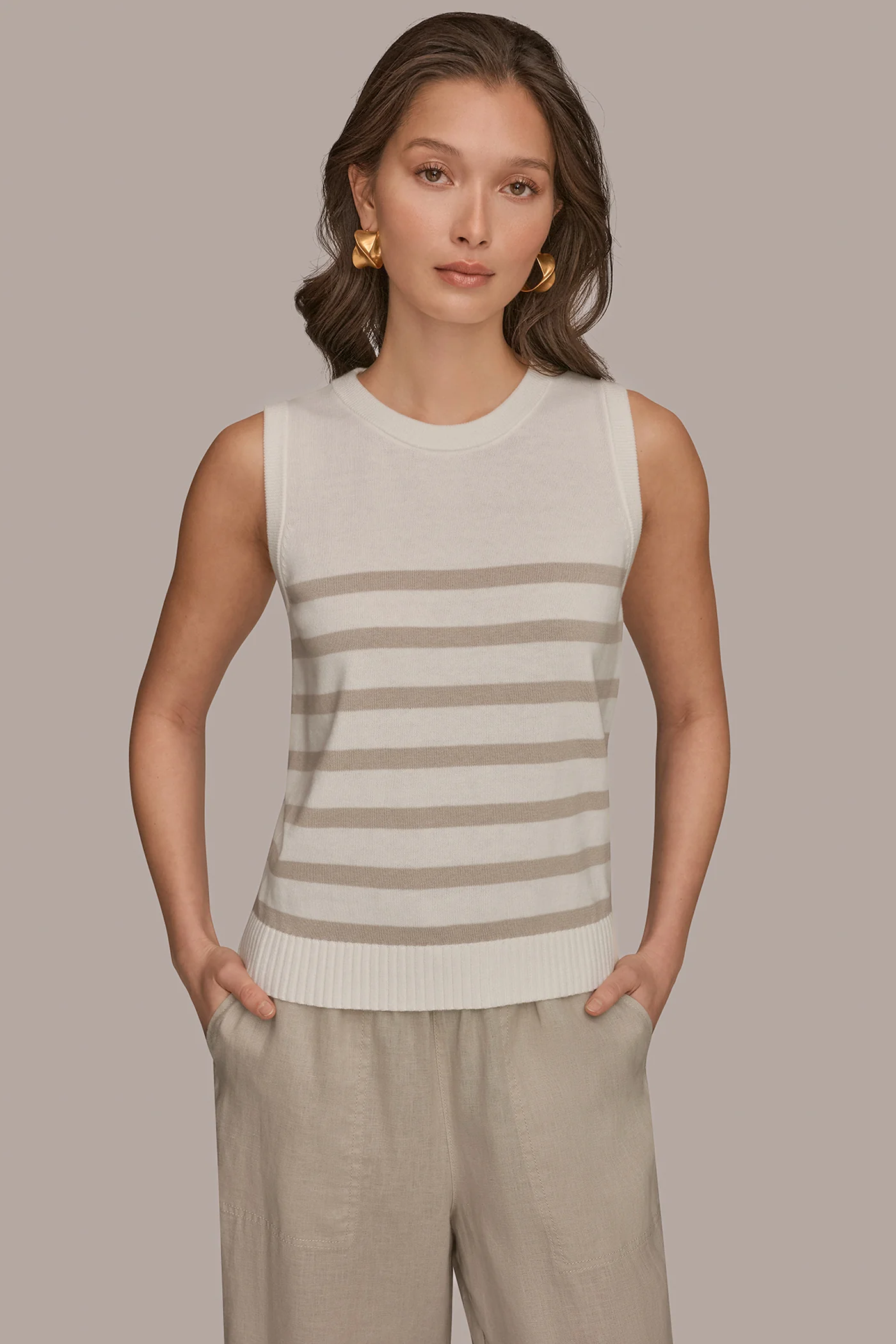 COTTON AND CASHMERE SLEEVELESS STRIPED SWEATER - VXVOV