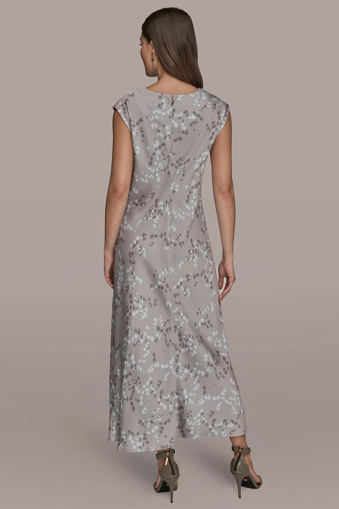 CAP SLEEVE V-NECK PRINTED MIDI DRESS - VXVOV