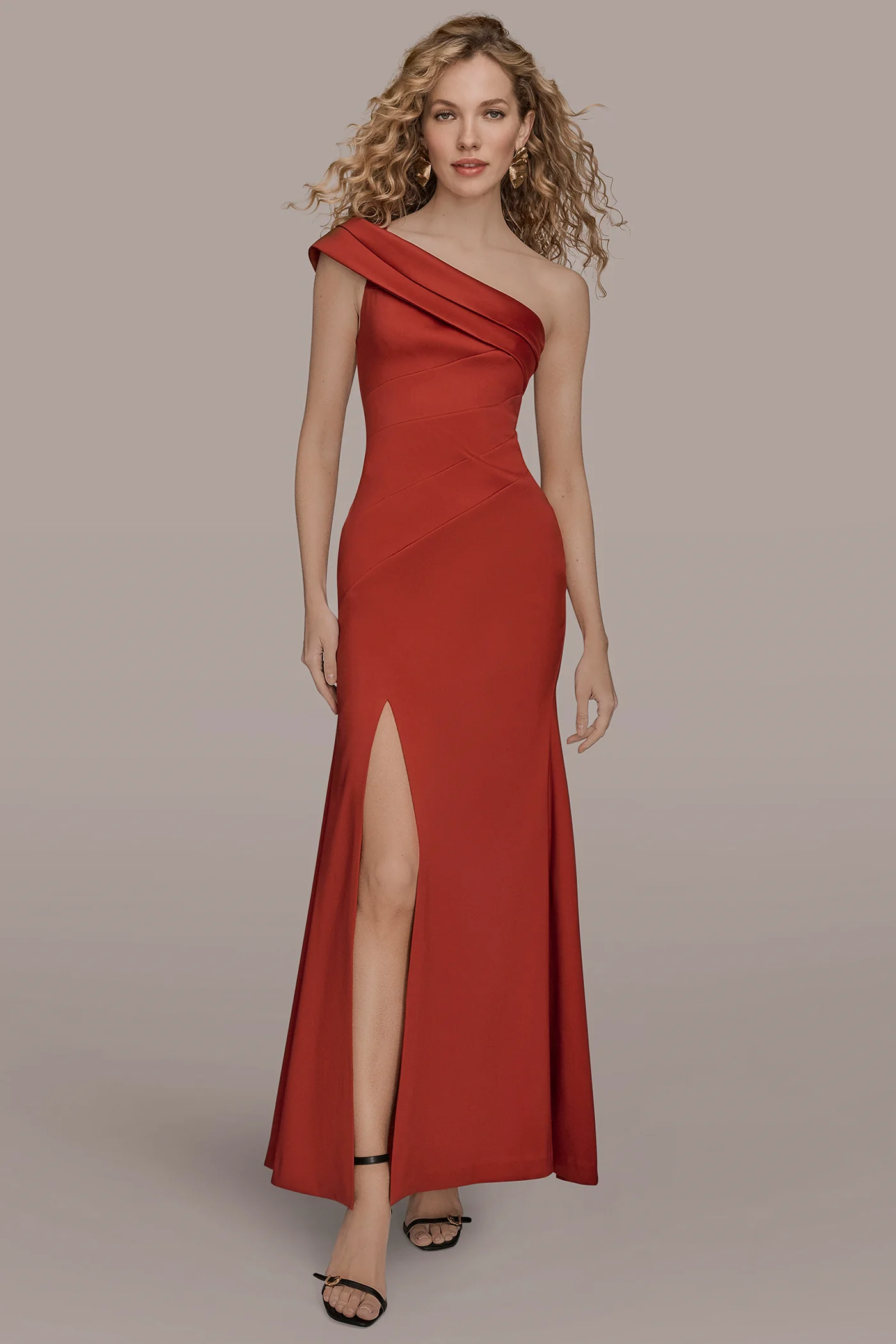 ONE-SHOULDER MIKADO HIGH-SPLIT GOWN - VXVOV