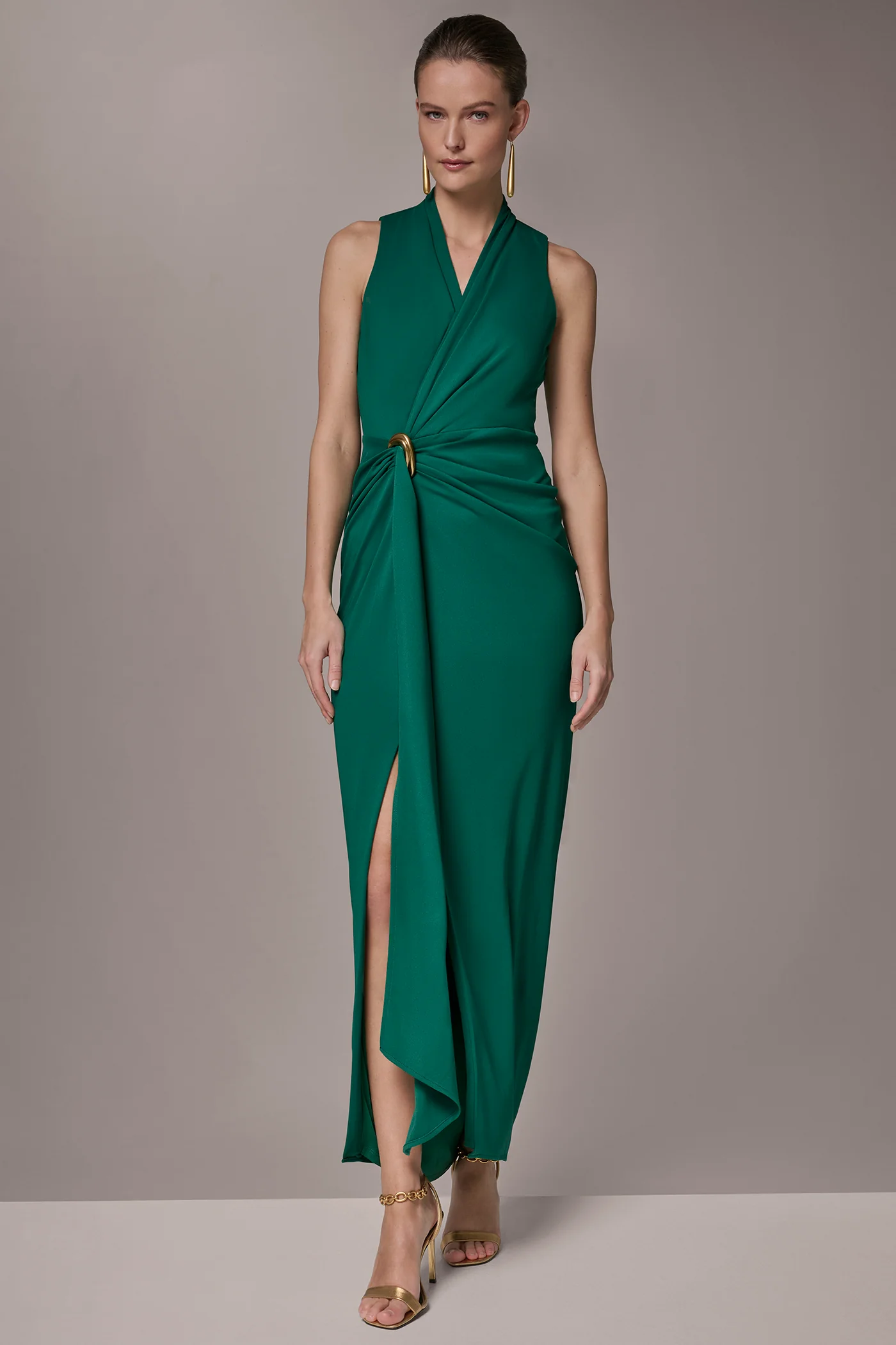 SLEEVELESS WRAP V-NECK GOWN - VXVOV