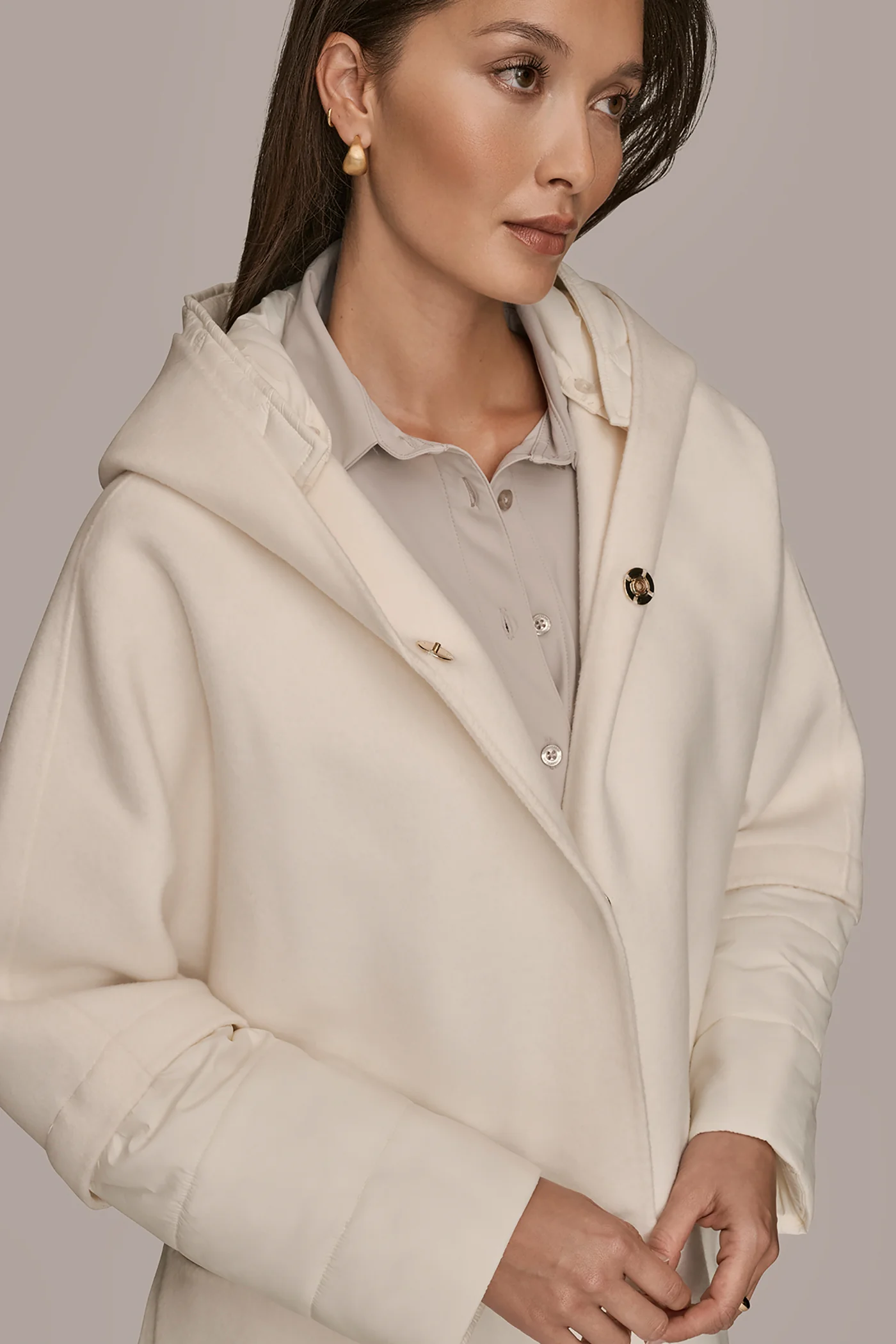 HOODED WOOL-BLEND CAPE COAT - VXVOV