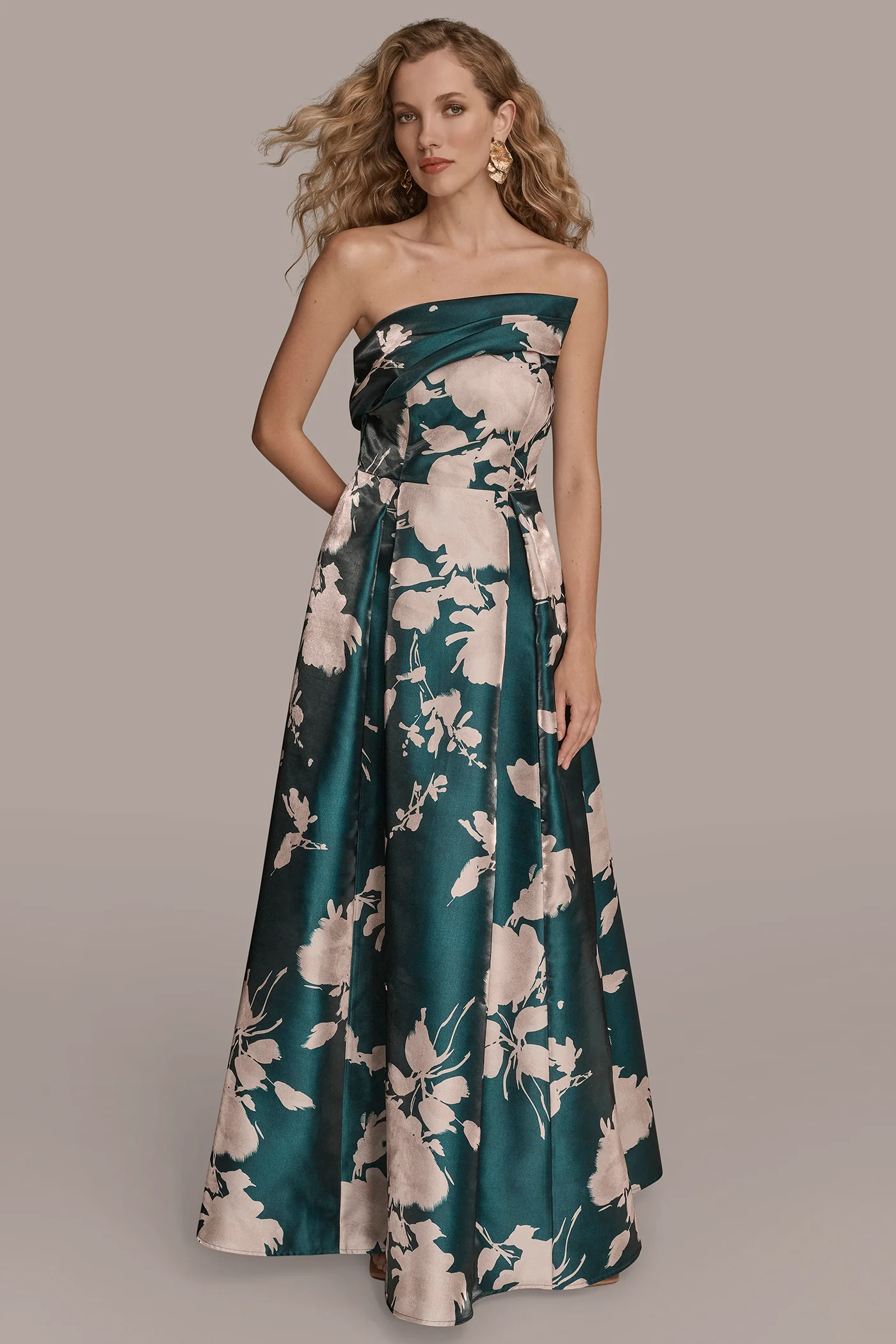 MIKADO FLORAL STRAPLESS BALL GOWN - VXVOV