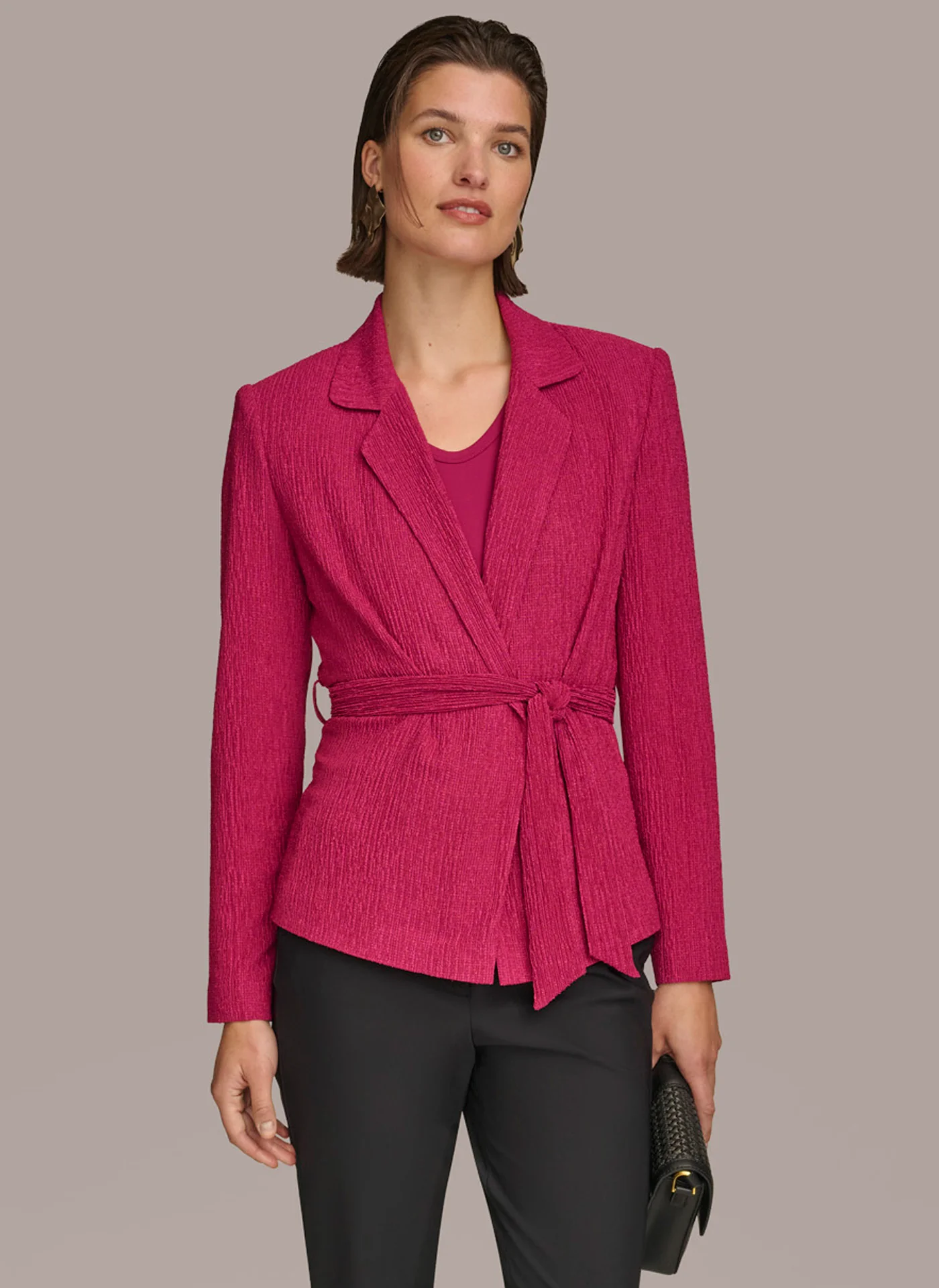 TEXTURE BELTED WRAP JACKET - VXVOV