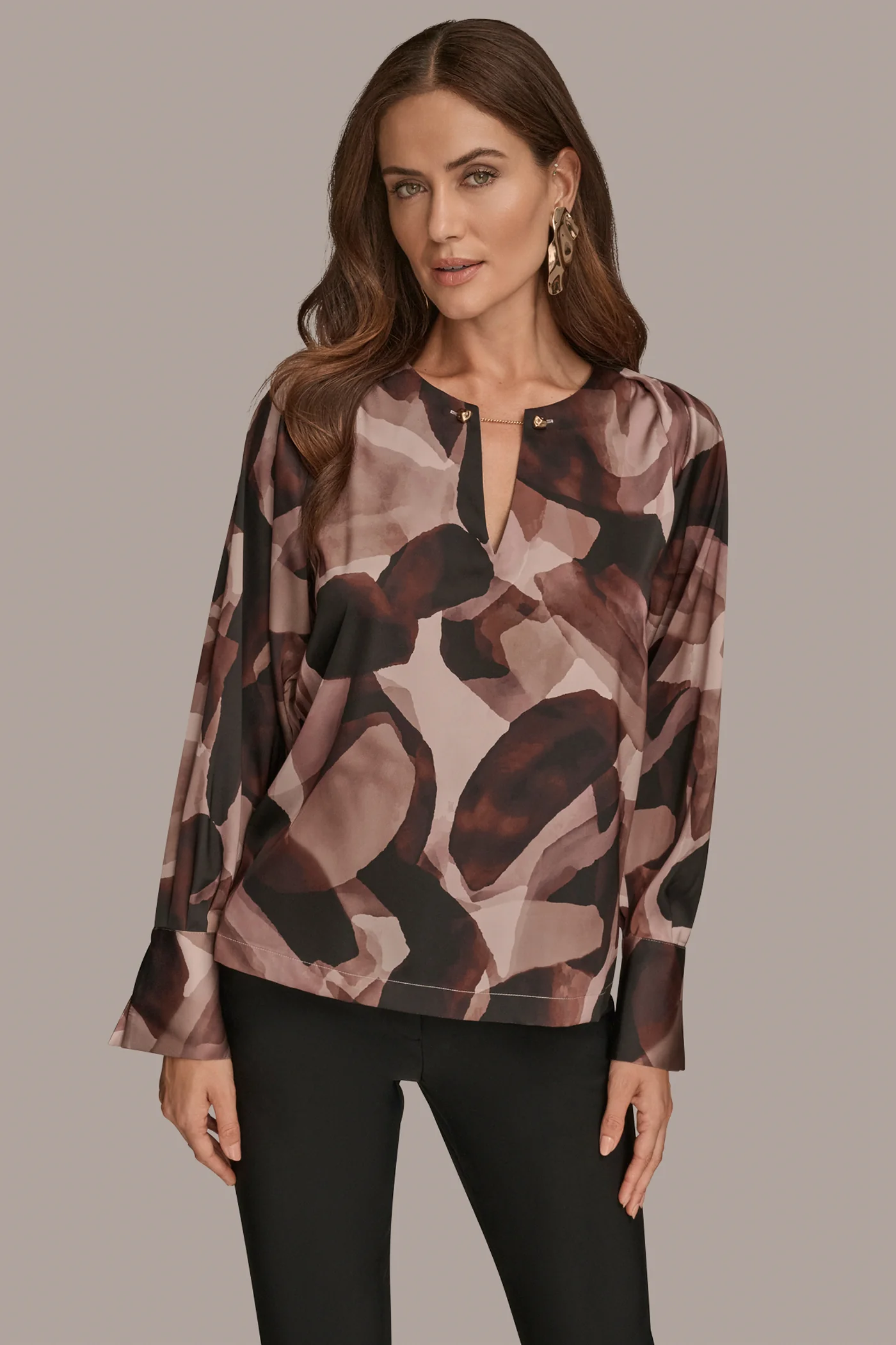 PRINTED LONG SLEEVE KEYHOLE TOP - VXVOV