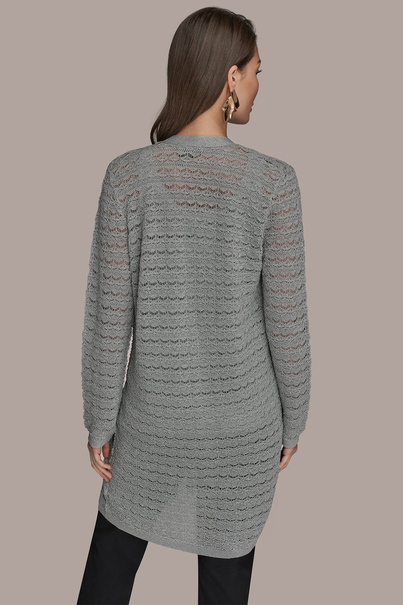 METALLIC POINTELLE LONG OPEN CARDIGAN - VXVOV