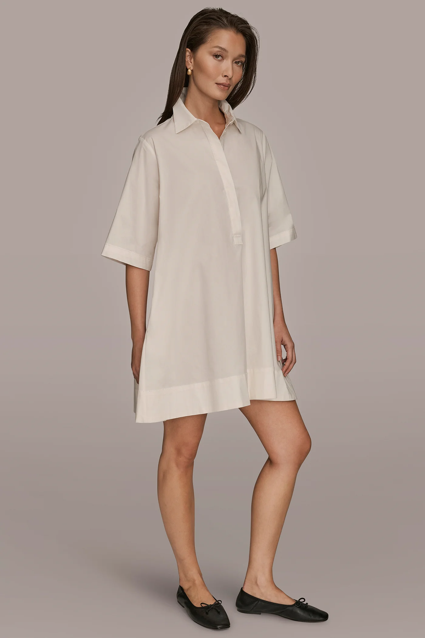 ELBOW-SLEEVE MINI SHIRT DRESS - VXVOV