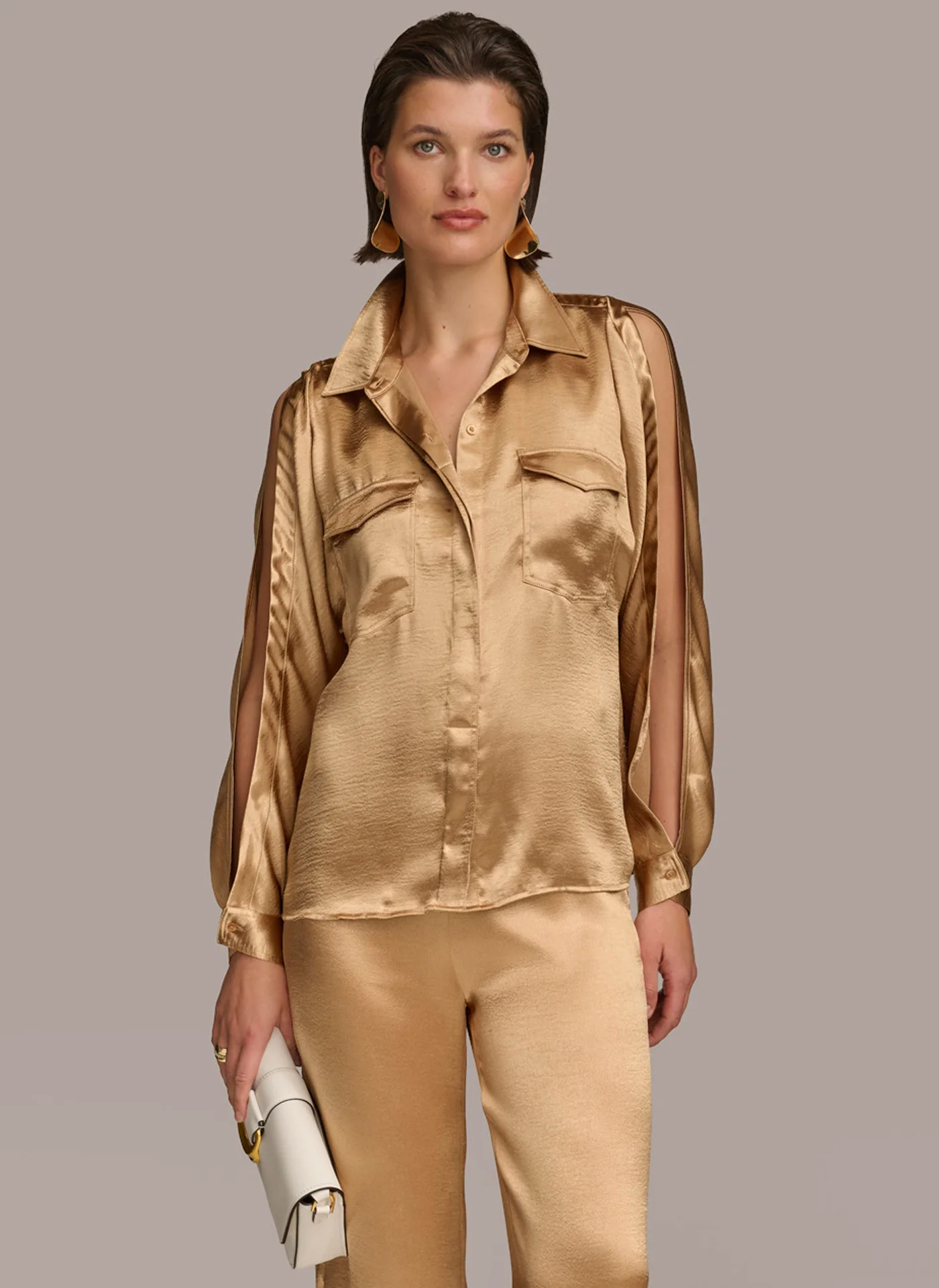 COLD SHOULDER COLLARED BUTTON DOWN - VXVOV