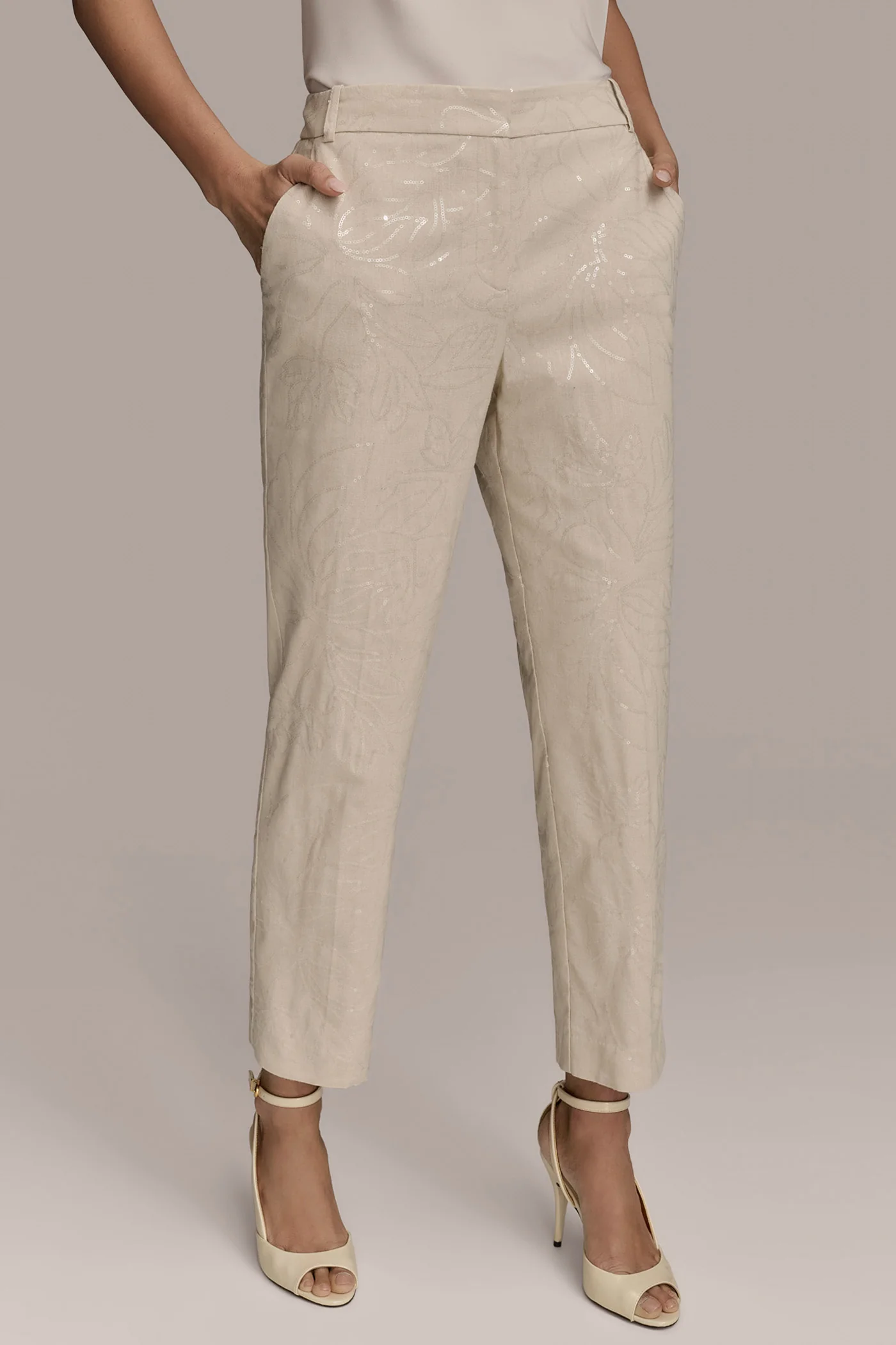 FLORAL SEQUIN-EMBELLISHED STRAIGHT LEG PANT - VXVOV