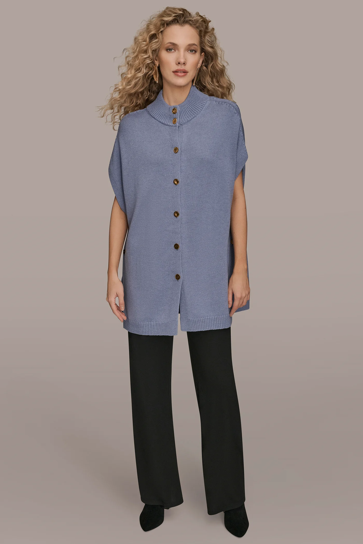 BUTTON-FRONT SWEATER CAPELET - VXVOV