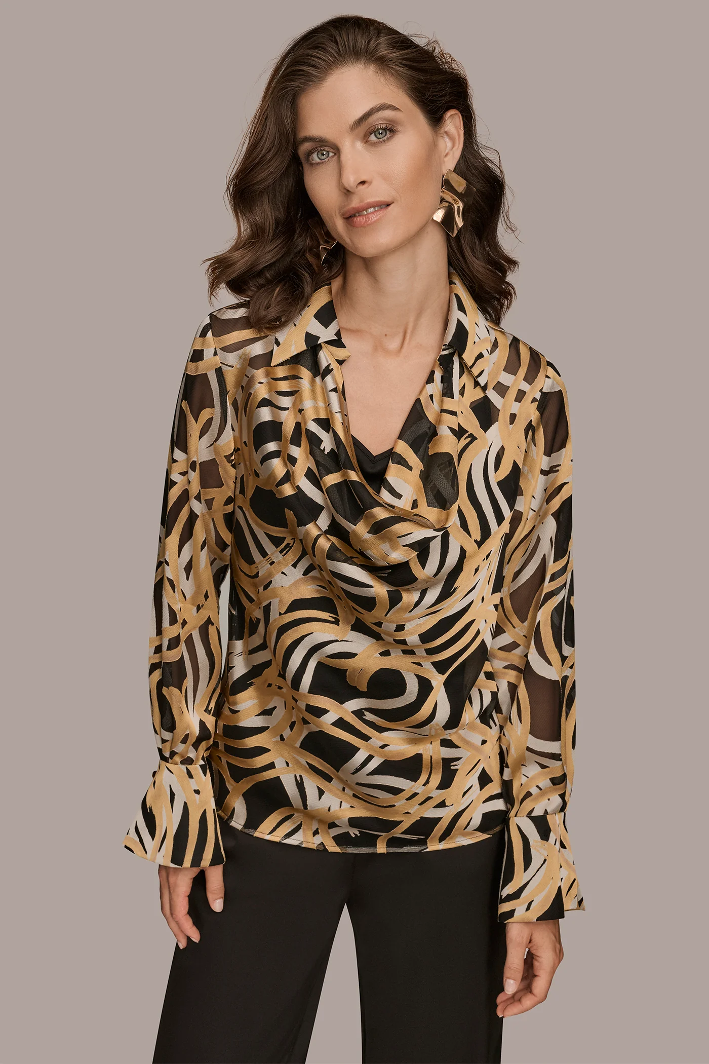 BURNOUT LONG SLEEVE COWL NECK TOP - VXVOV