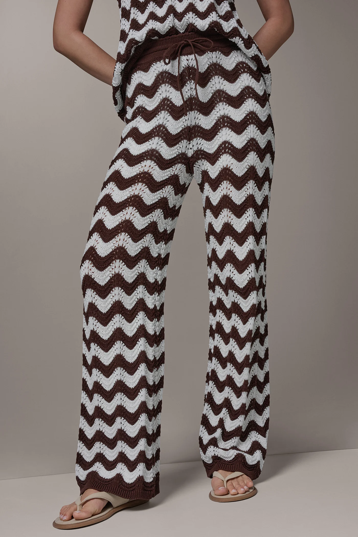 SCALLOP STRIPE POINTELLE RELAXED PANTS - VXVOV