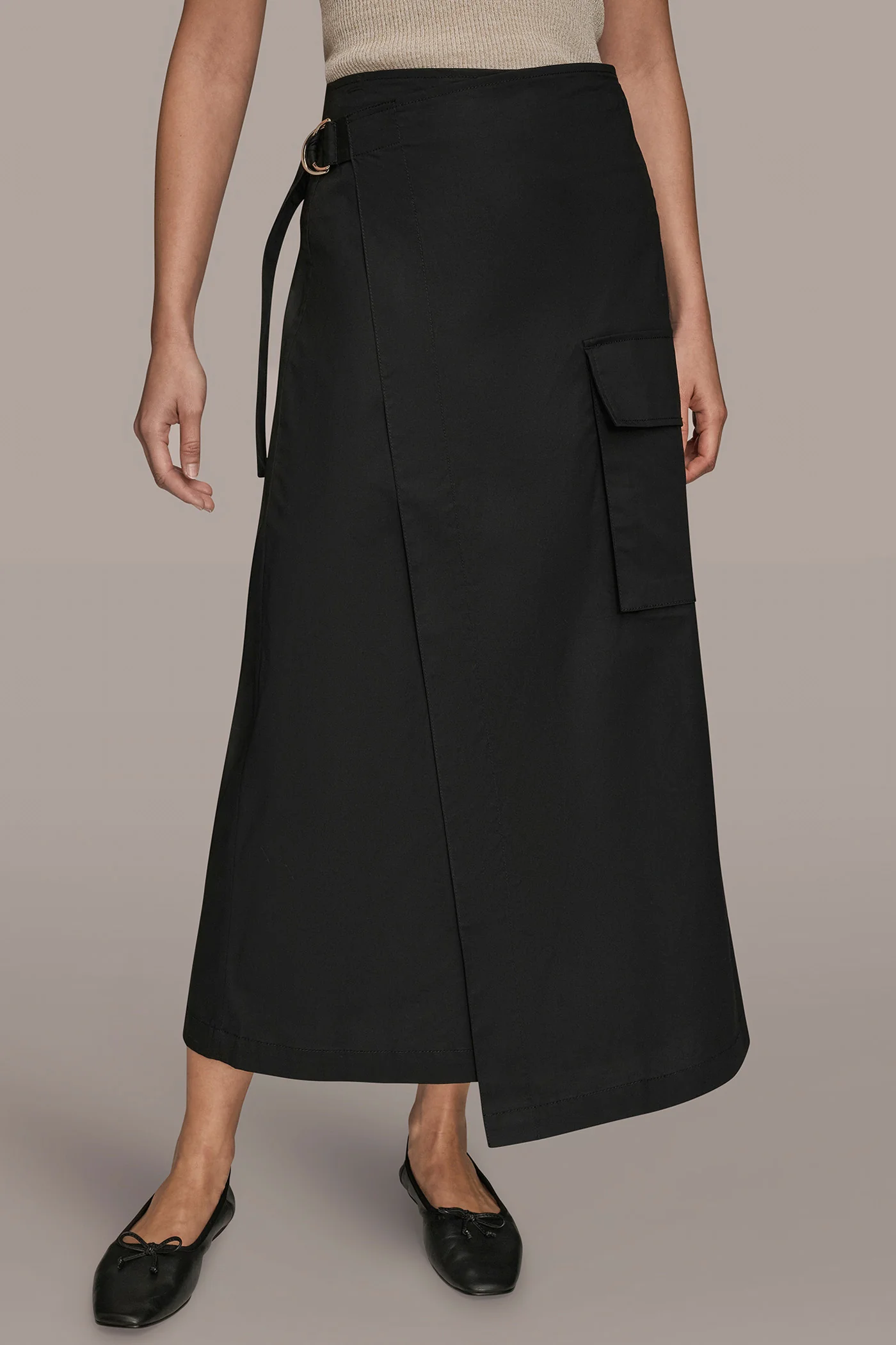 ASYMMETRIC MIDI WRAP CARGO SKIRT - VXVOV