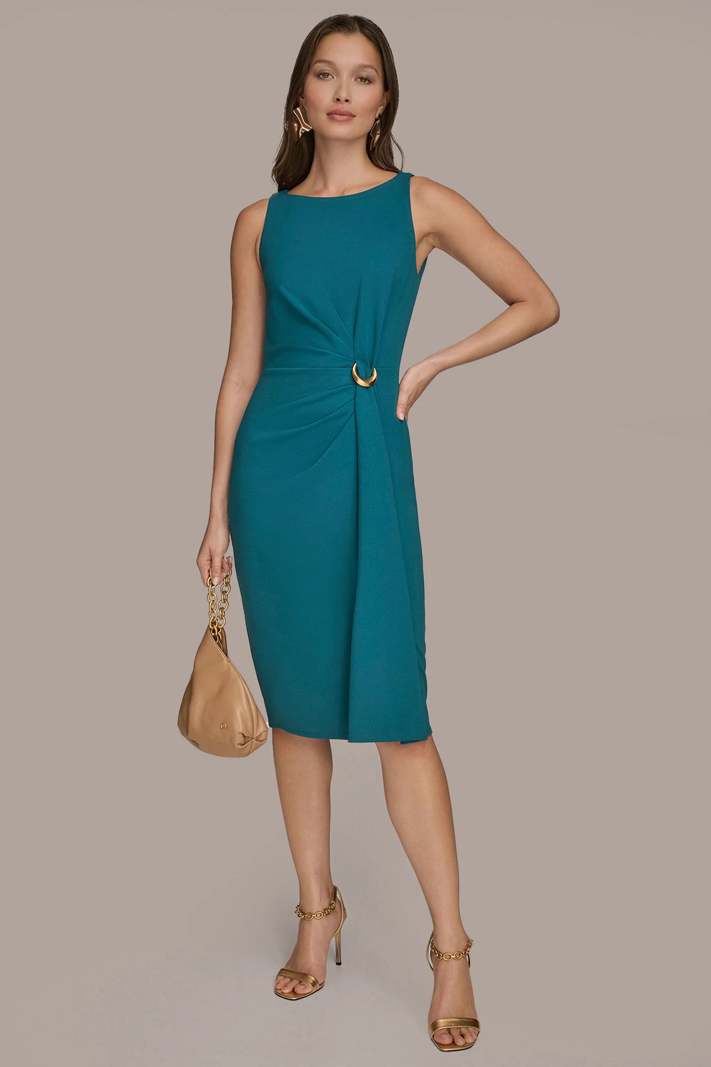 SLEEVELESS CREW-NECK TWIST SHEATH DRESS - VXVOV