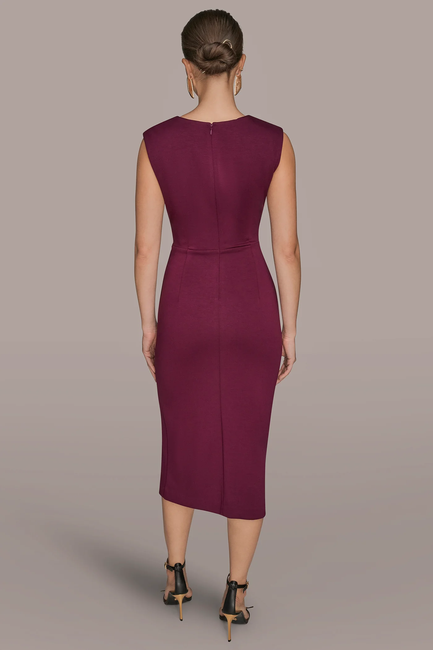 SLEEVELESS CREW-NECK TWIST MIDI SHEATH DRESS - VXVOV