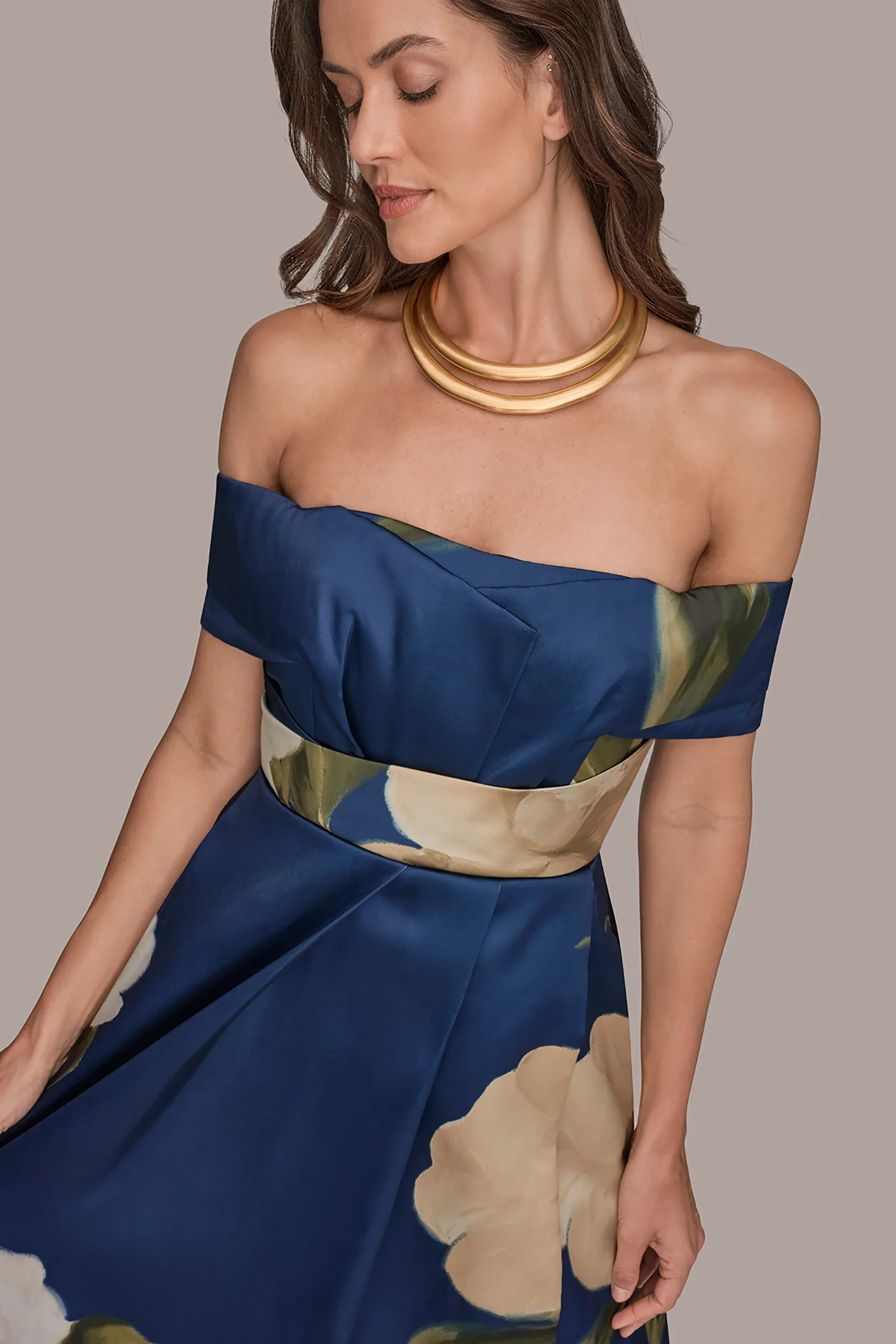 MIKADO FLORAL OFF-THE-SHOULDER BALL GOWN - VXVOV