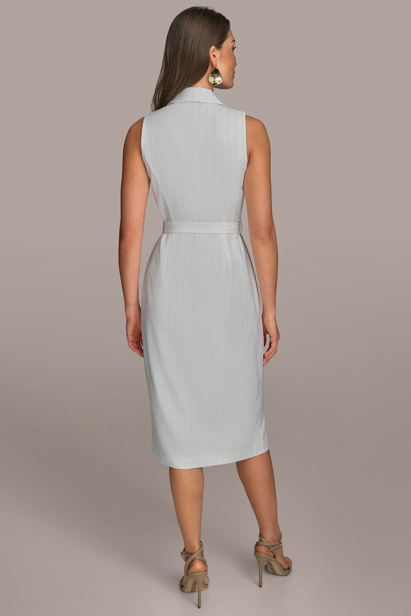 PINSTRIPED DOUBLE-BREASTED MIDI COAT DRESS - VXVOV