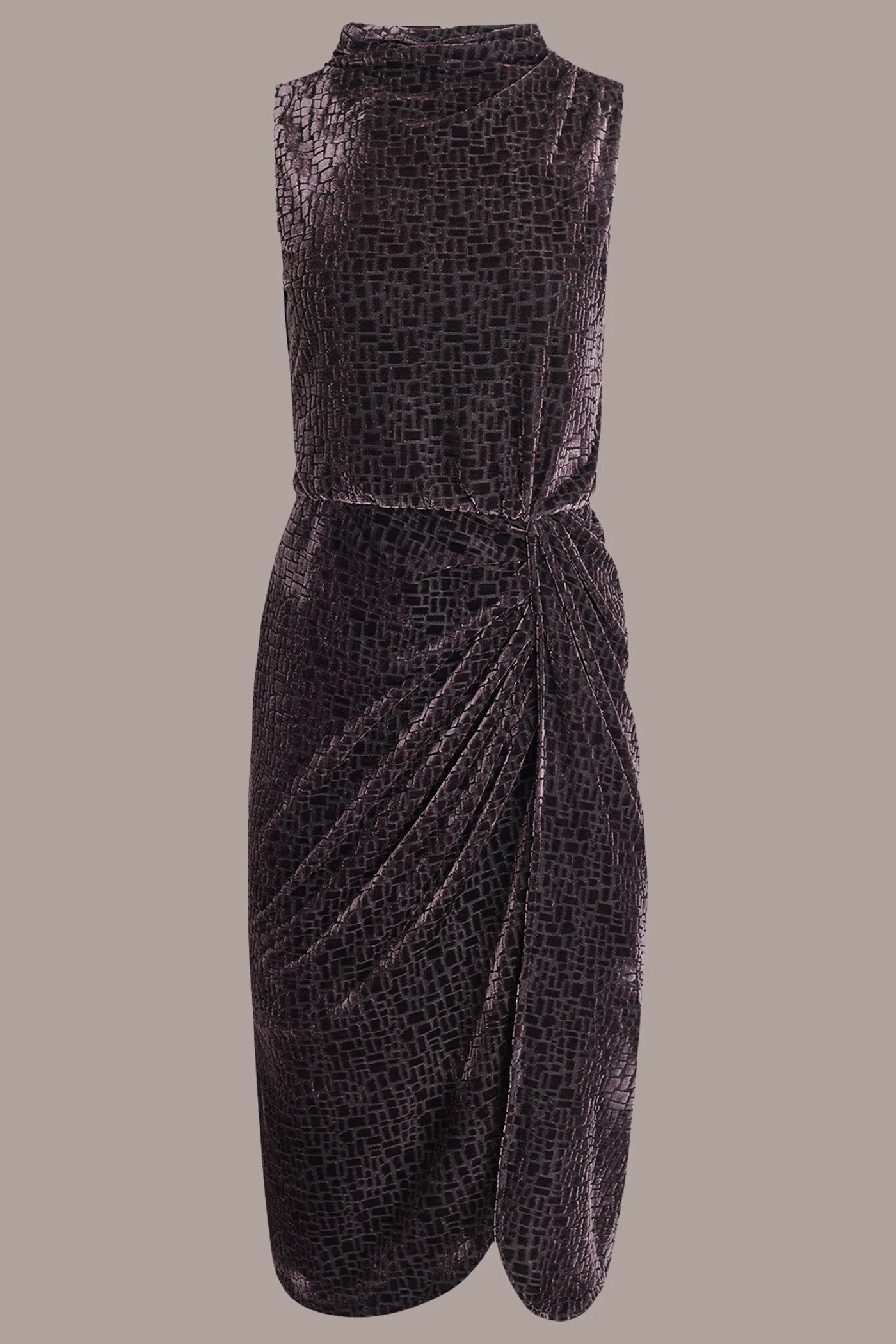 SLEEVELESS VELVET BURNOUT TWIST DRESS - VXVOV