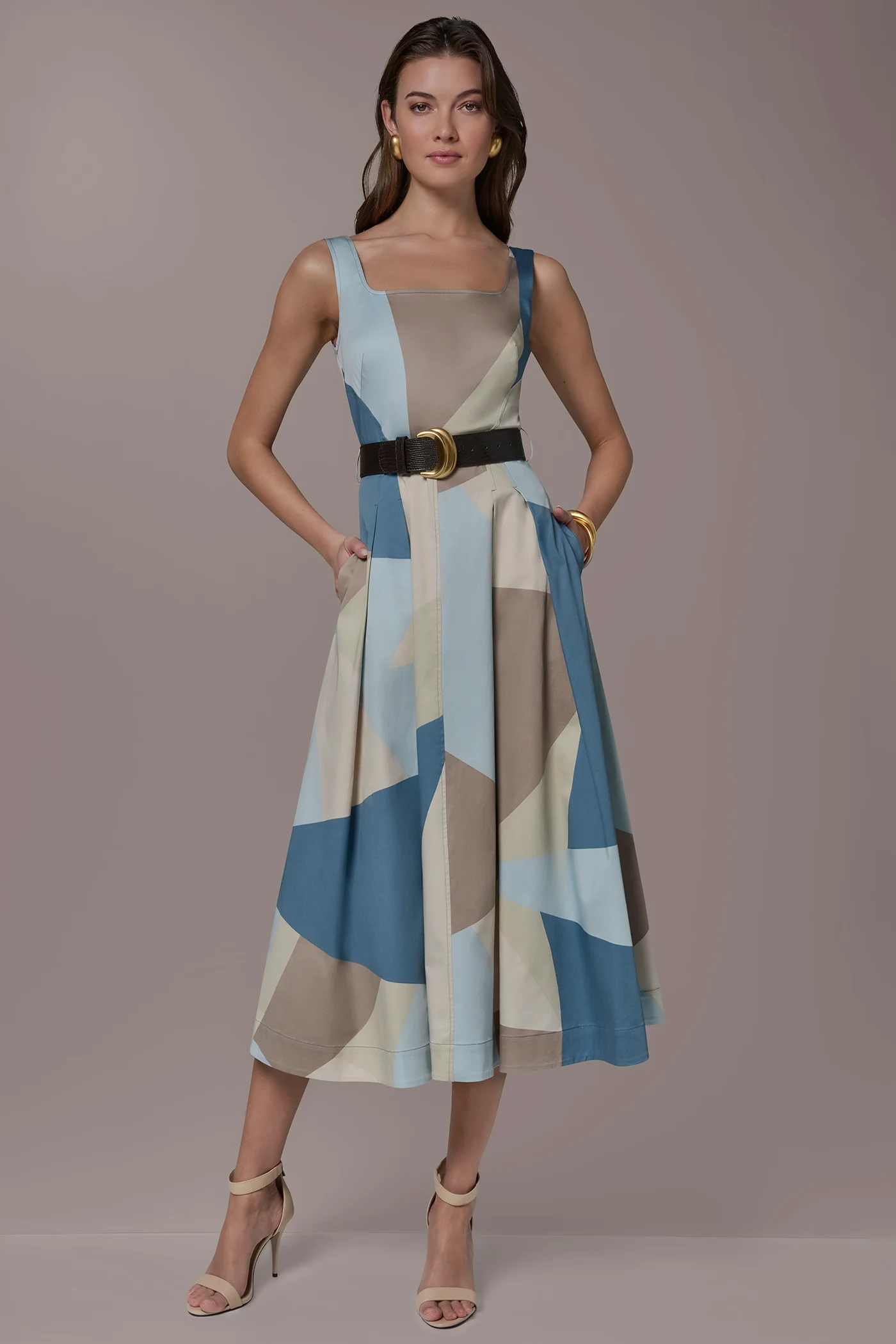 STRETCH-COTTON SLEEVELESS PRINTED MIDI DRESS - VXVOV