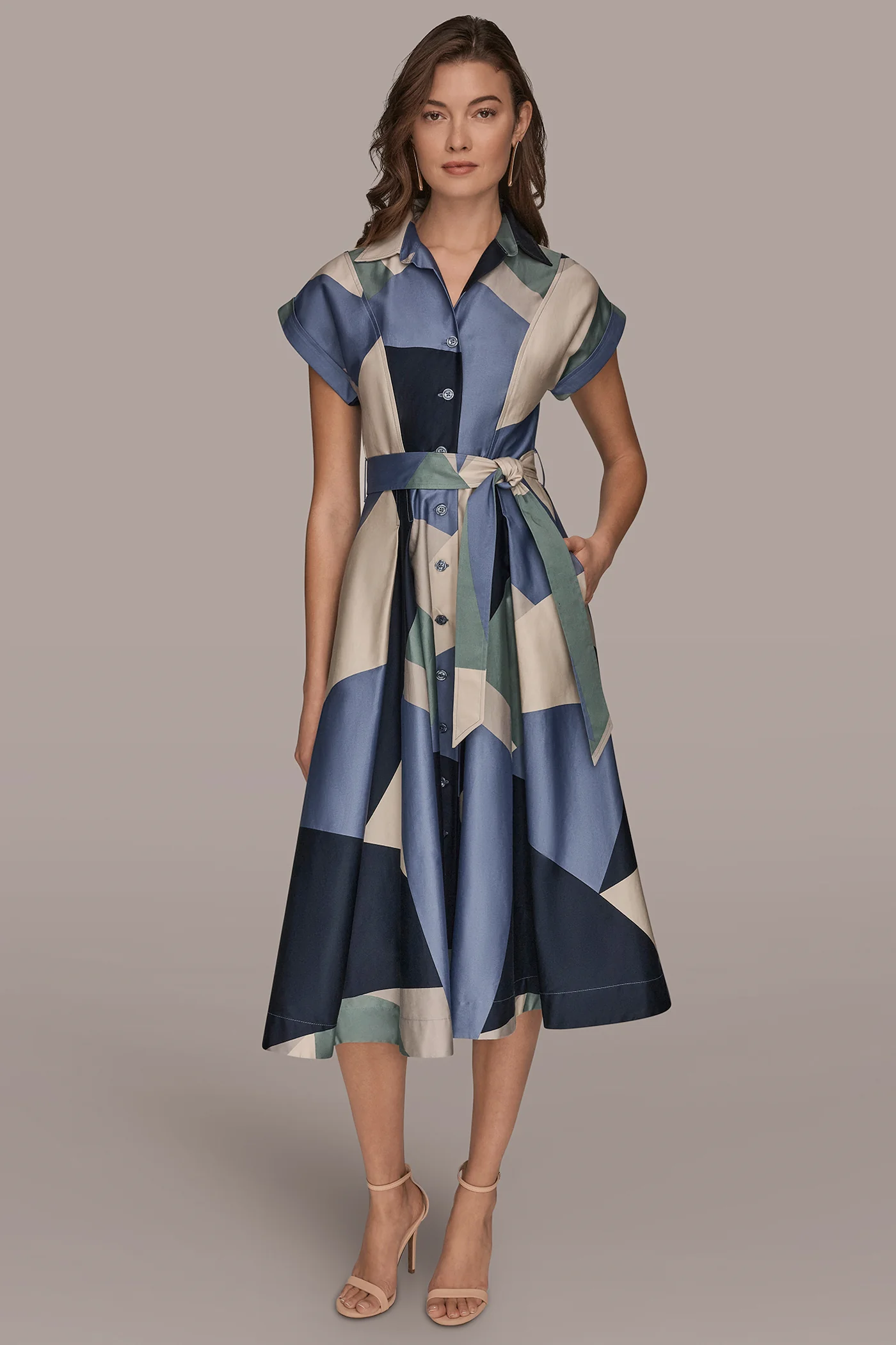 COTTON PRINTED MIDI SHIRT DRESS - VXVOV
