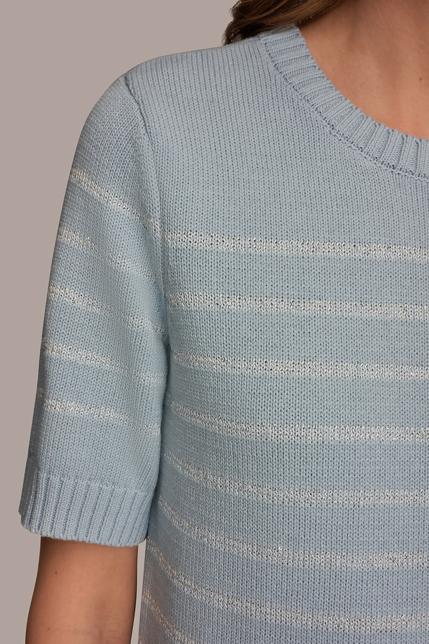 COTTON-BLEND SEQUIN STRIPE SWEATER - VXVOV